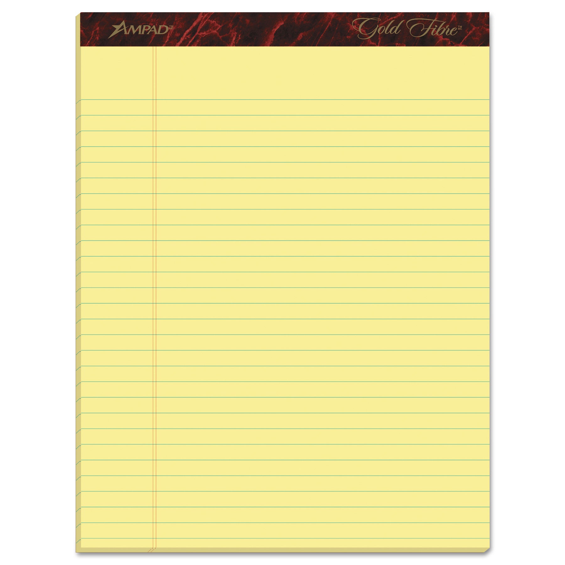 Gold Fibre Quality Writing Pads, Wide/Legal Rule, 50 Canary-Yellow 8.5 x 11.75 Sheets, Dozen - 