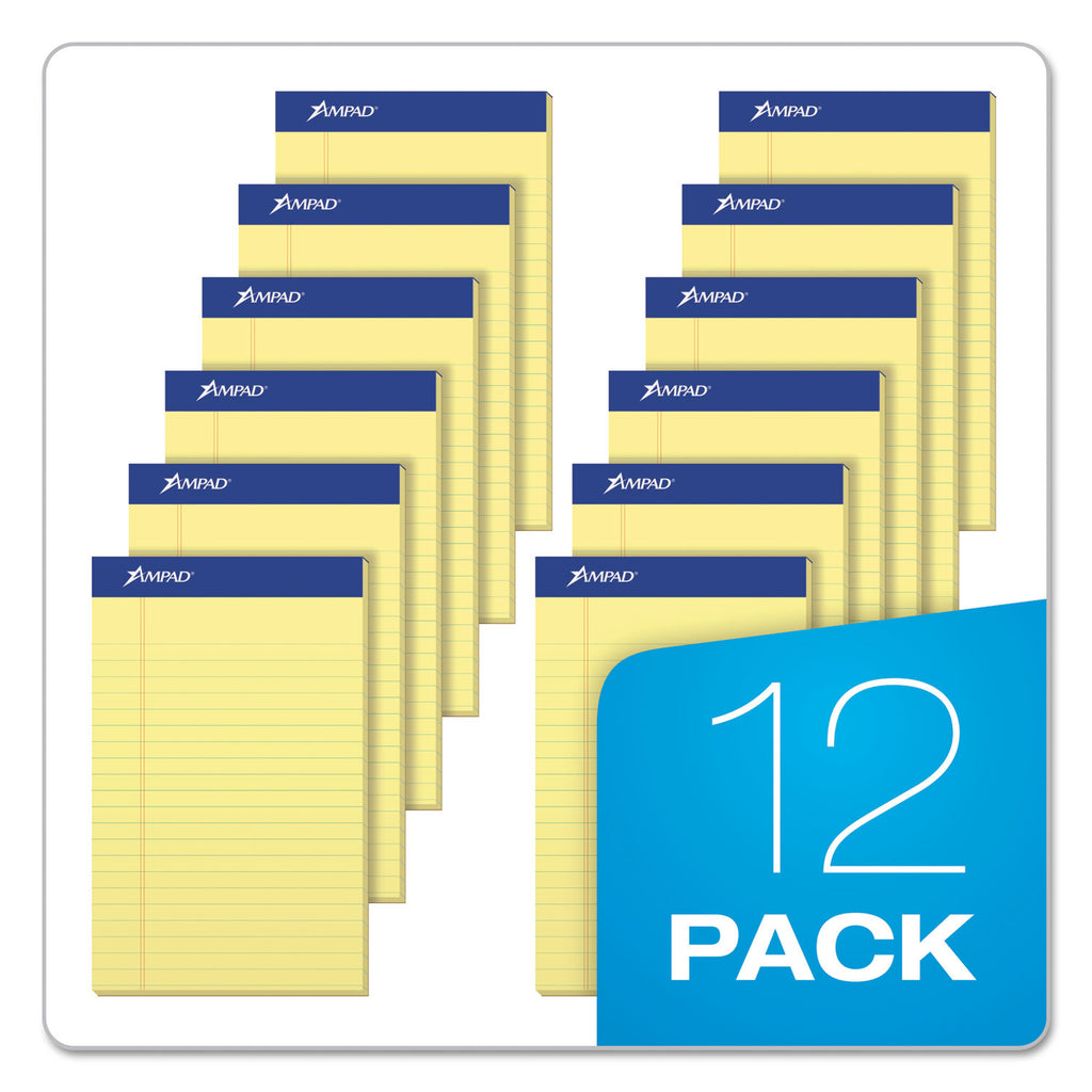 Perforated Writing Pads, Narrow Rule, 50 Canary-Yellow 5 x 8 Sheets, Dozen