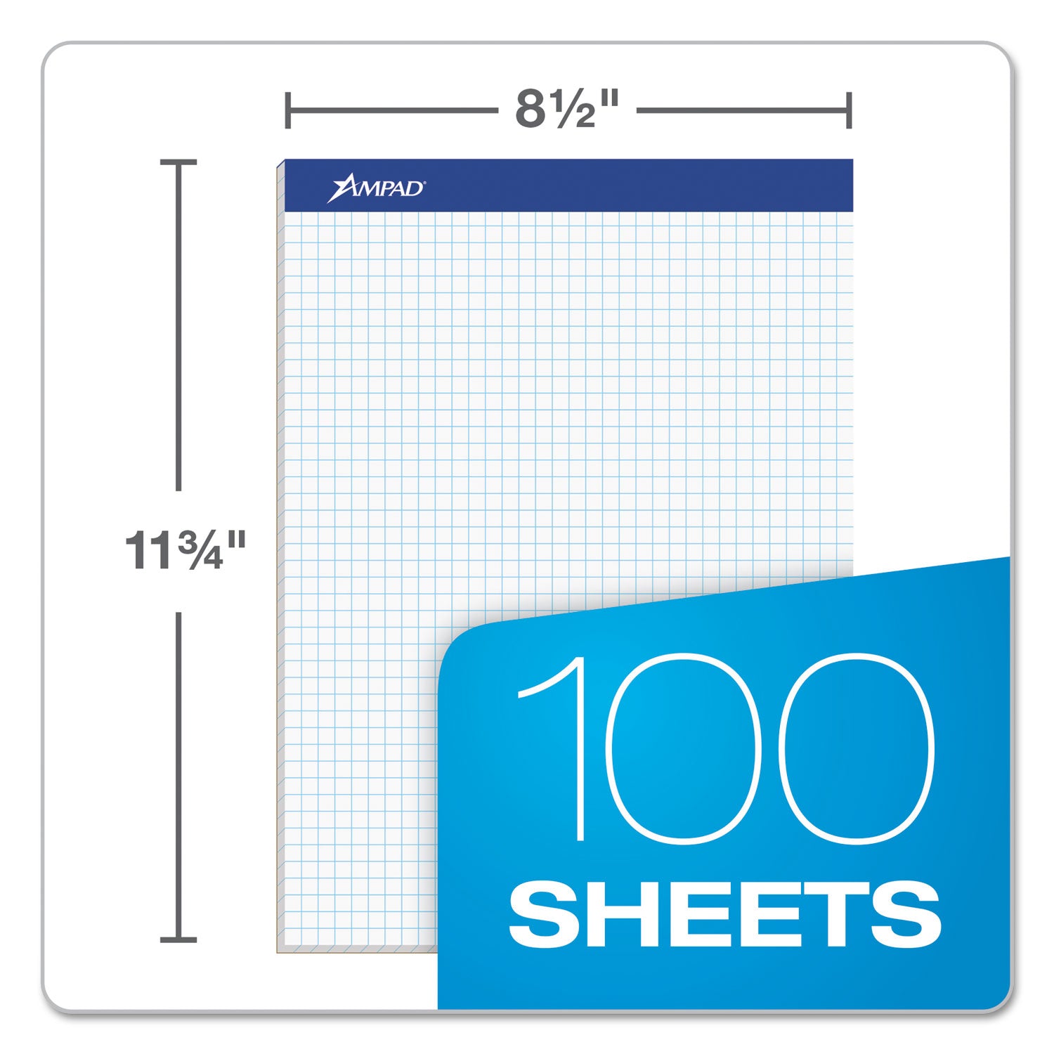 Quad Double Sheet Pad, Quadrille Rule (4 sq/in), 100 White 8.5 x 11.75 Sheets - 