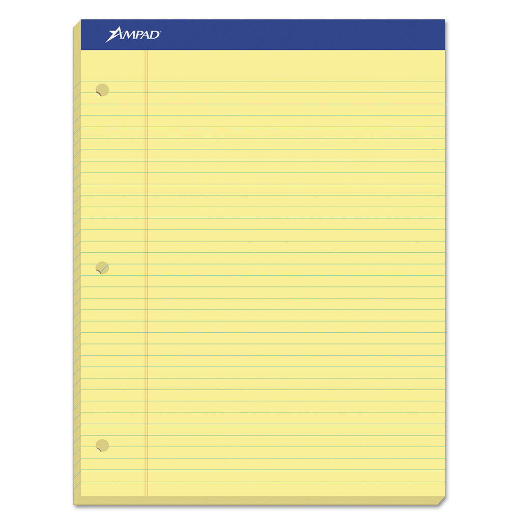 Double Sheet Pads, Medium/College Rule, 100 Canary-Yellow 8.5 x 11.75 Sheets - 