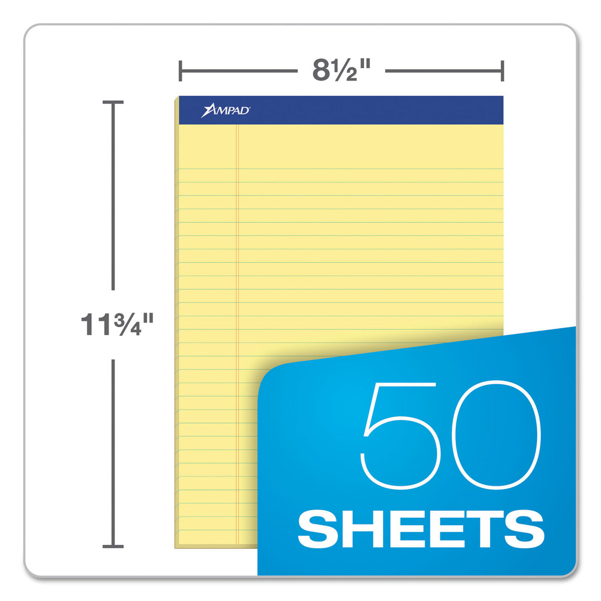 Recycled Writing Pads, Wide/Legal Rule, Politex Green Kelsu Headband, 50 Canary-Yellow 8.5 x 11.75 Sheets, Dozen - 