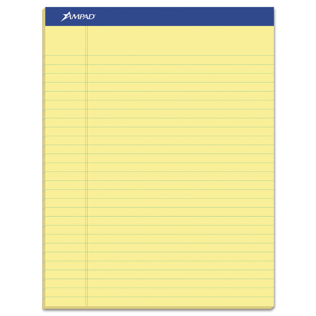 Recycled Writing Pads, Wide/Legal Rule, Politex Green Kelsu Headband, 50 Canary-Yellow 8.5 x 11.75 Sheets, Dozen - 