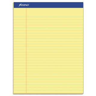Recycled Writing Pads, Wide/Legal Rule, Politex Green Kelsu Headband, 50 Canary-Yellow 8.5 x 11.75 Sheets, Dozen - 