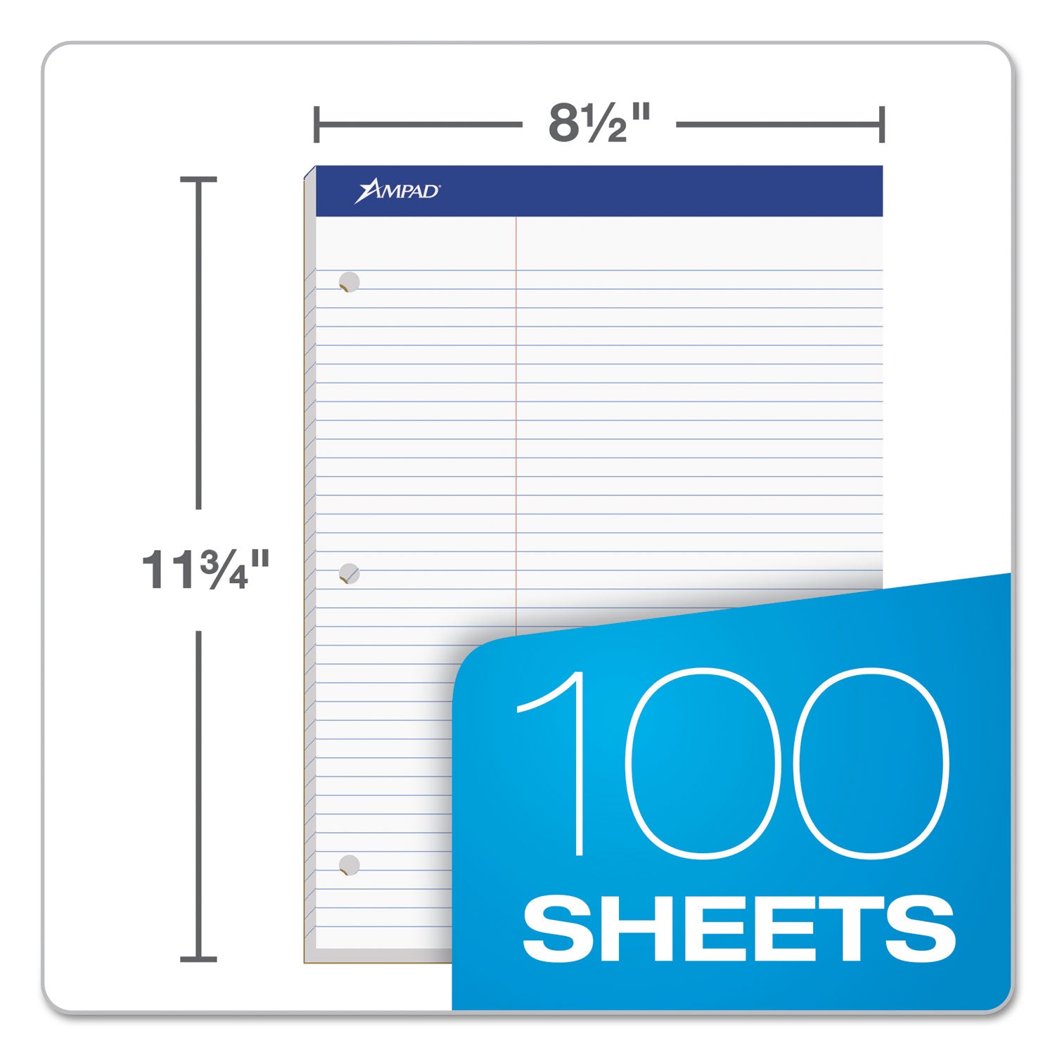 Double Sheet Pads, Pitman Rule Variation (Offset Dividing Line - 3" Left), 100 White 8.5 x 11.75 Sheets - 