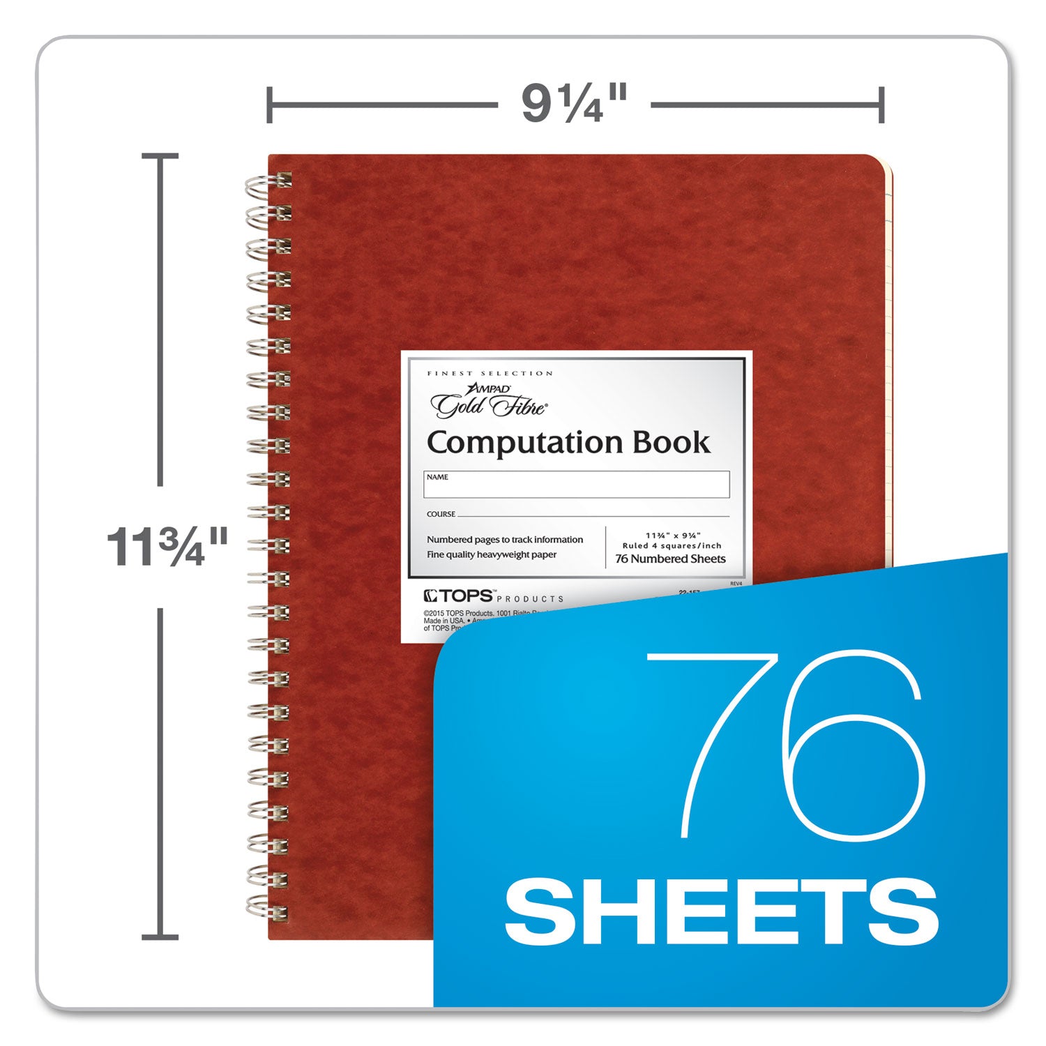 Computation Book, Quadrille Rule (4 sq/in), Brown Cover, (76) 11.75 x 9.25 Sheets - 