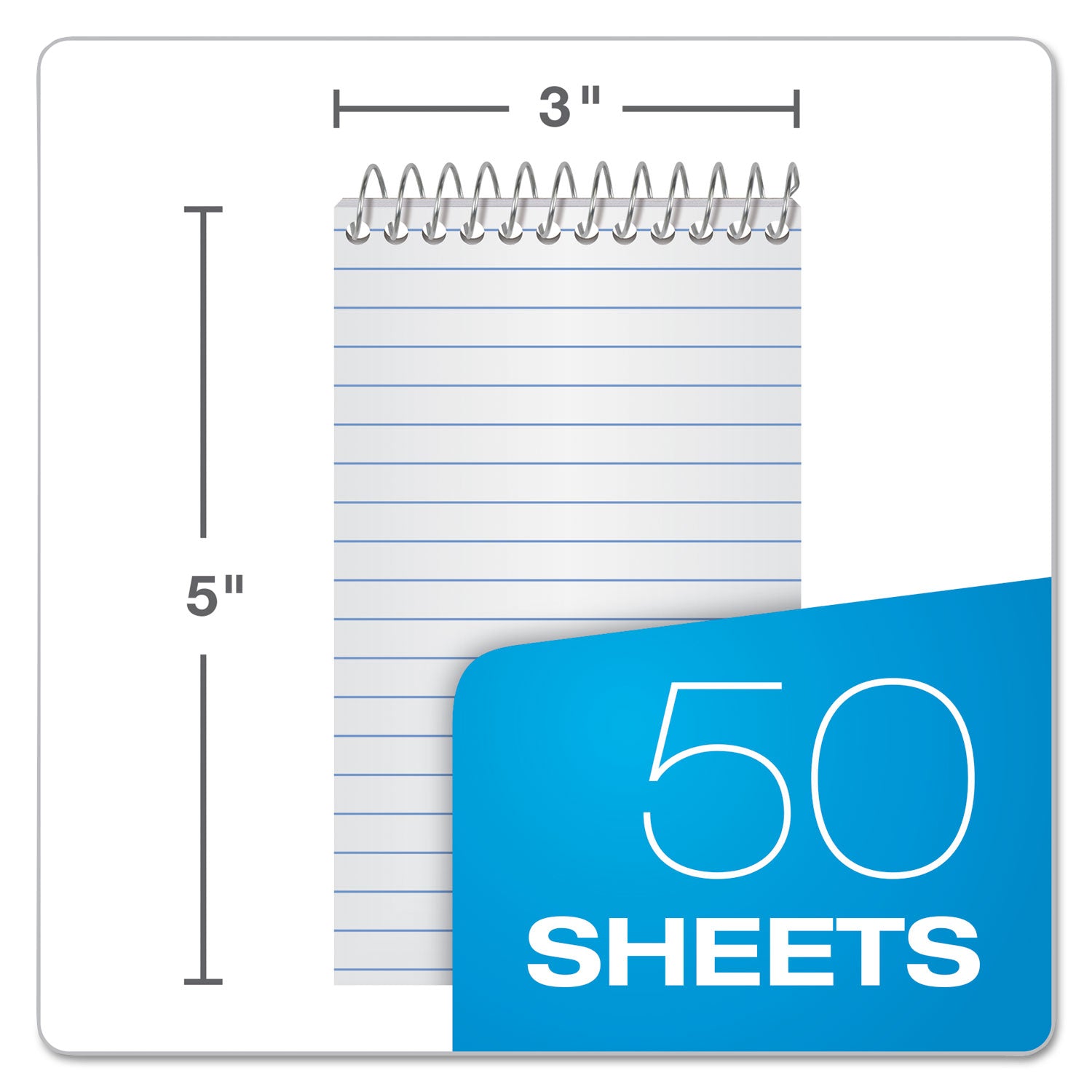 Memo Pads, Narrow Rule, Randomly Assorted Cover Colors, 50 White 3 x 5 Sheets - 