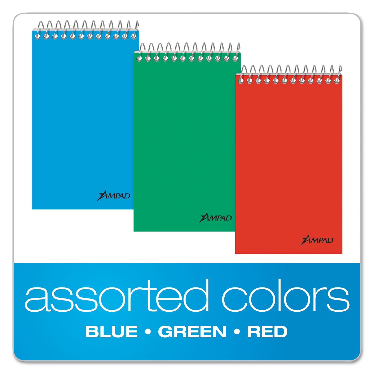 Memo Pads, Narrow Rule, Assorted Cover Colors, 60 White 3 x 5 Sheets, 3/Pack - 