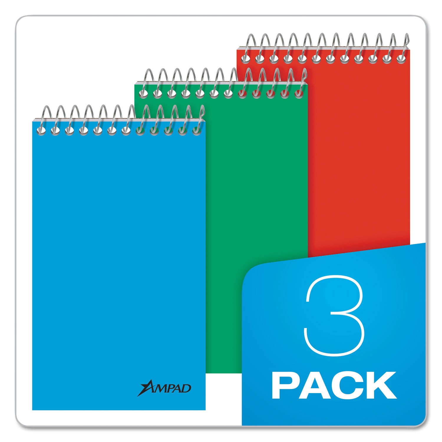 Memo Pads, Narrow Rule, Assorted Cover Colors, 60 White 3 x 5 Sheets, 3/Pack - 