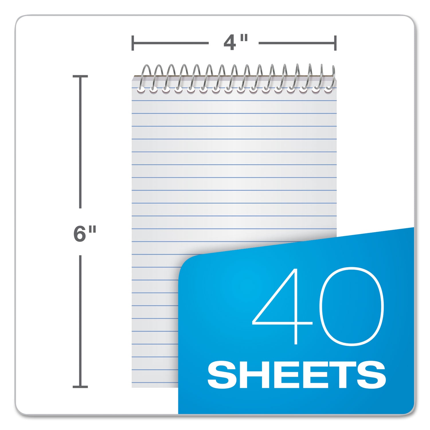 Memo Pads, Narrow Rule, Assorted Cover Colors, 40 White 4 x 6 Sheets, 3/Pack - 