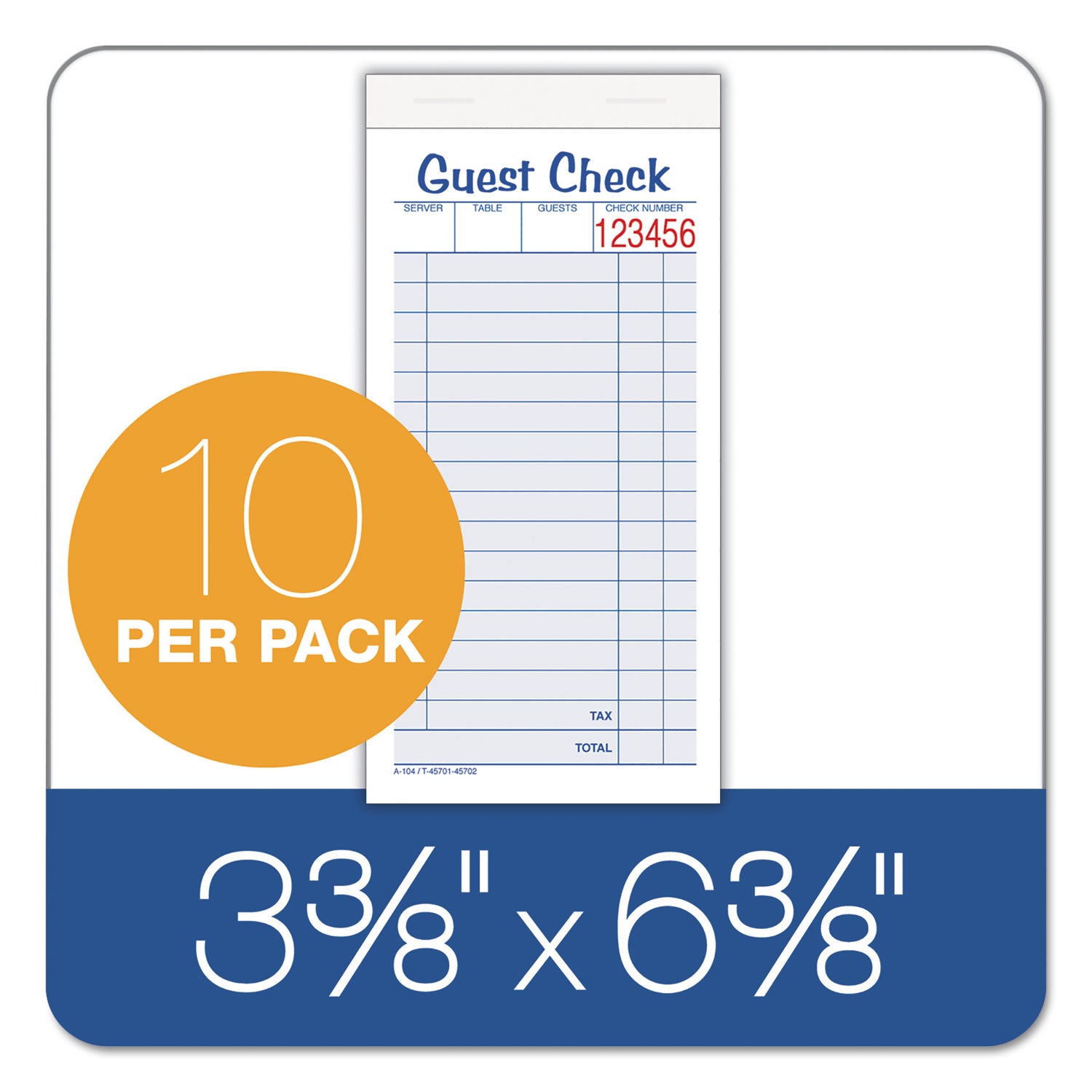 Guest Check Pad, Two-Part Carbonless, 6.38 x 3.38, 50 Forms Total - 