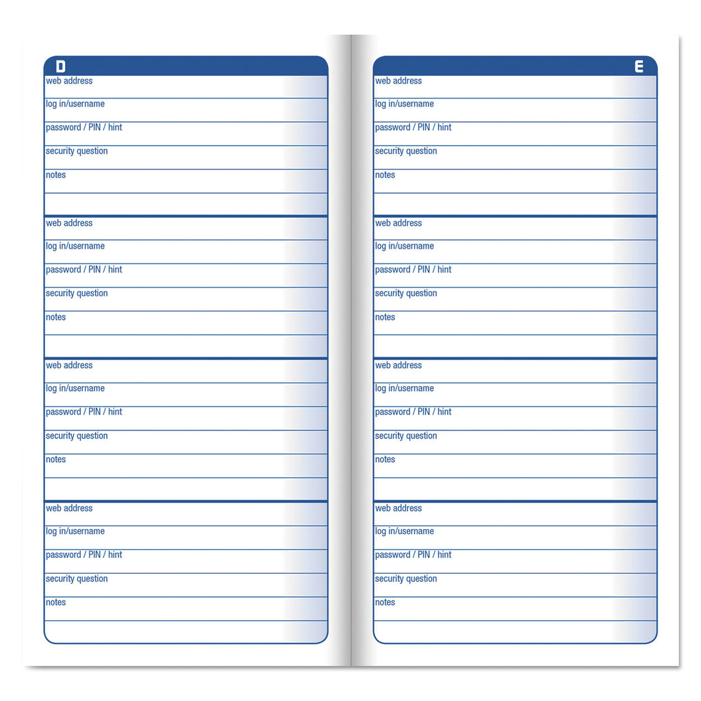 Password Journal, One-Part (No Copies), 3 x 1.5, 4 Forms/Sheet, 192 Forms Total