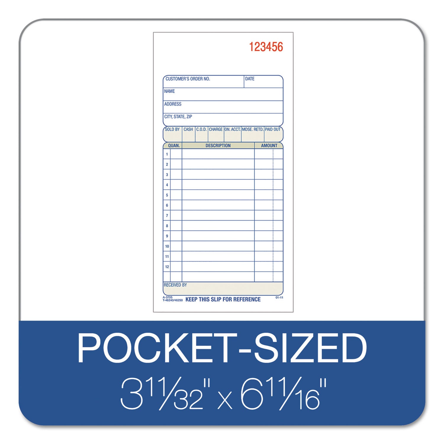 2-Part Sales Book, 12 Lines, Two-Part Carbon, 3.38 x 6.69, 50 Forms Total - 