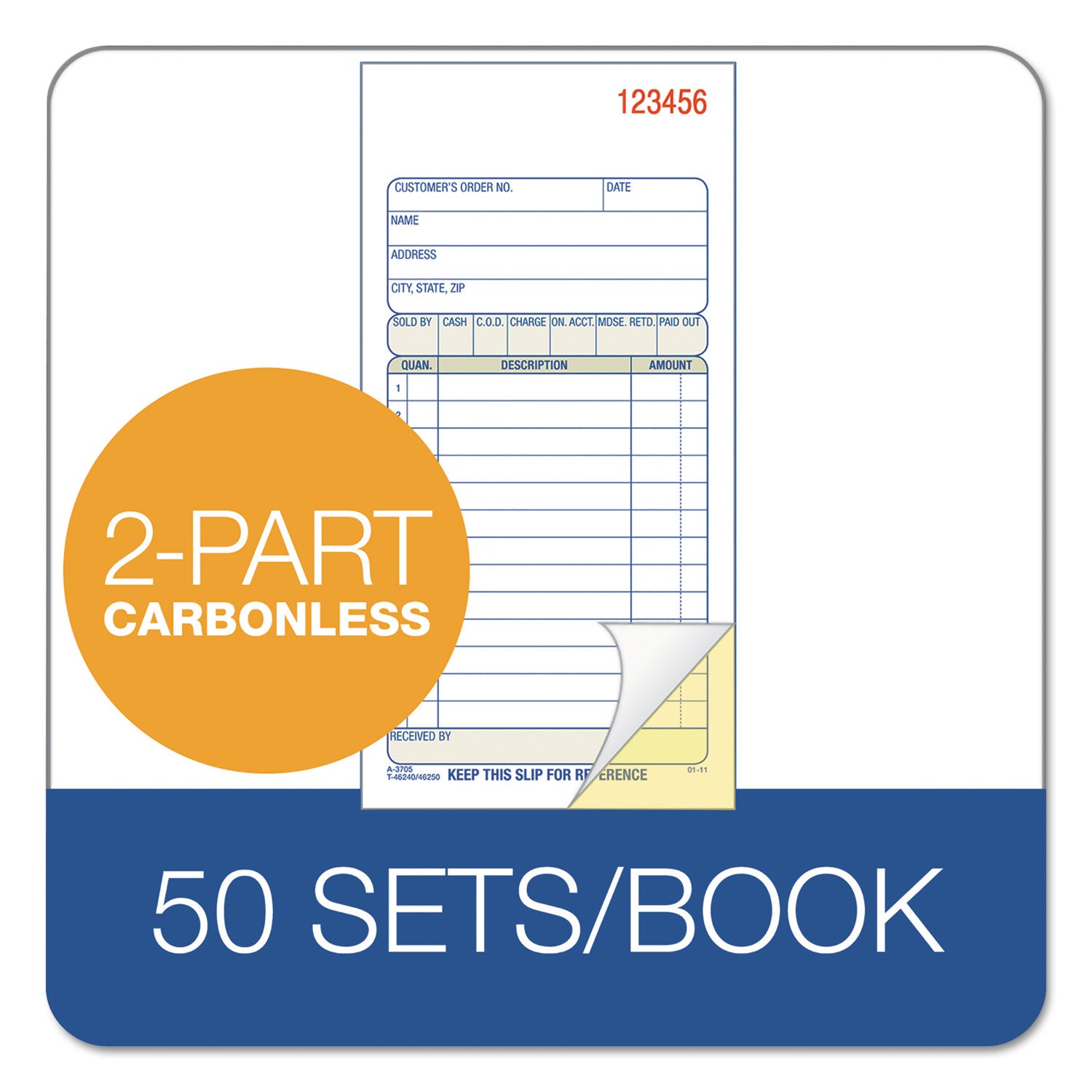 2-Part Sales Book, 12 Lines, Two-Part Carbon, 3.38 x 6.69, 50 Forms Total - 