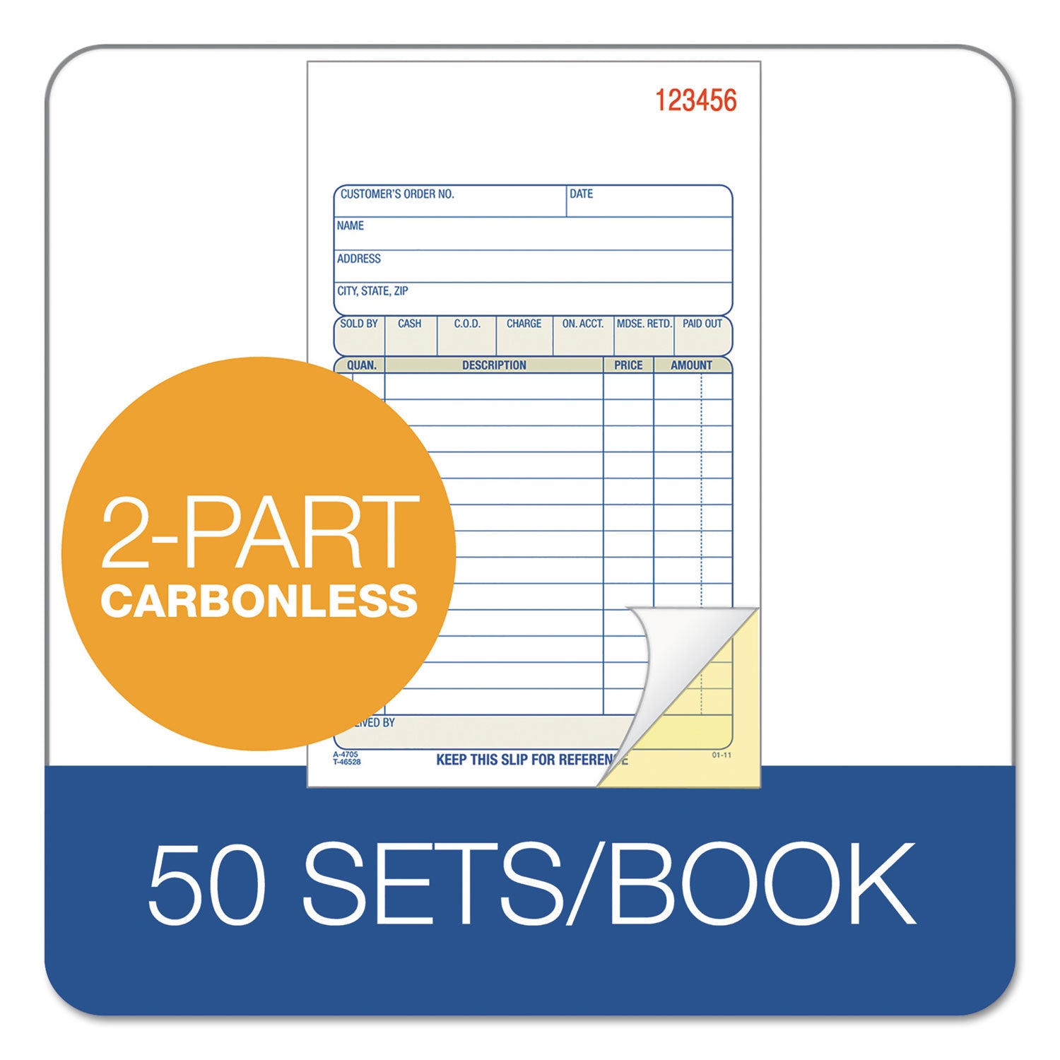 2-Part Sales Book, 12 Lines, Two-Part Carbon, 6.69 x 4.19, 50 Forms Total - 