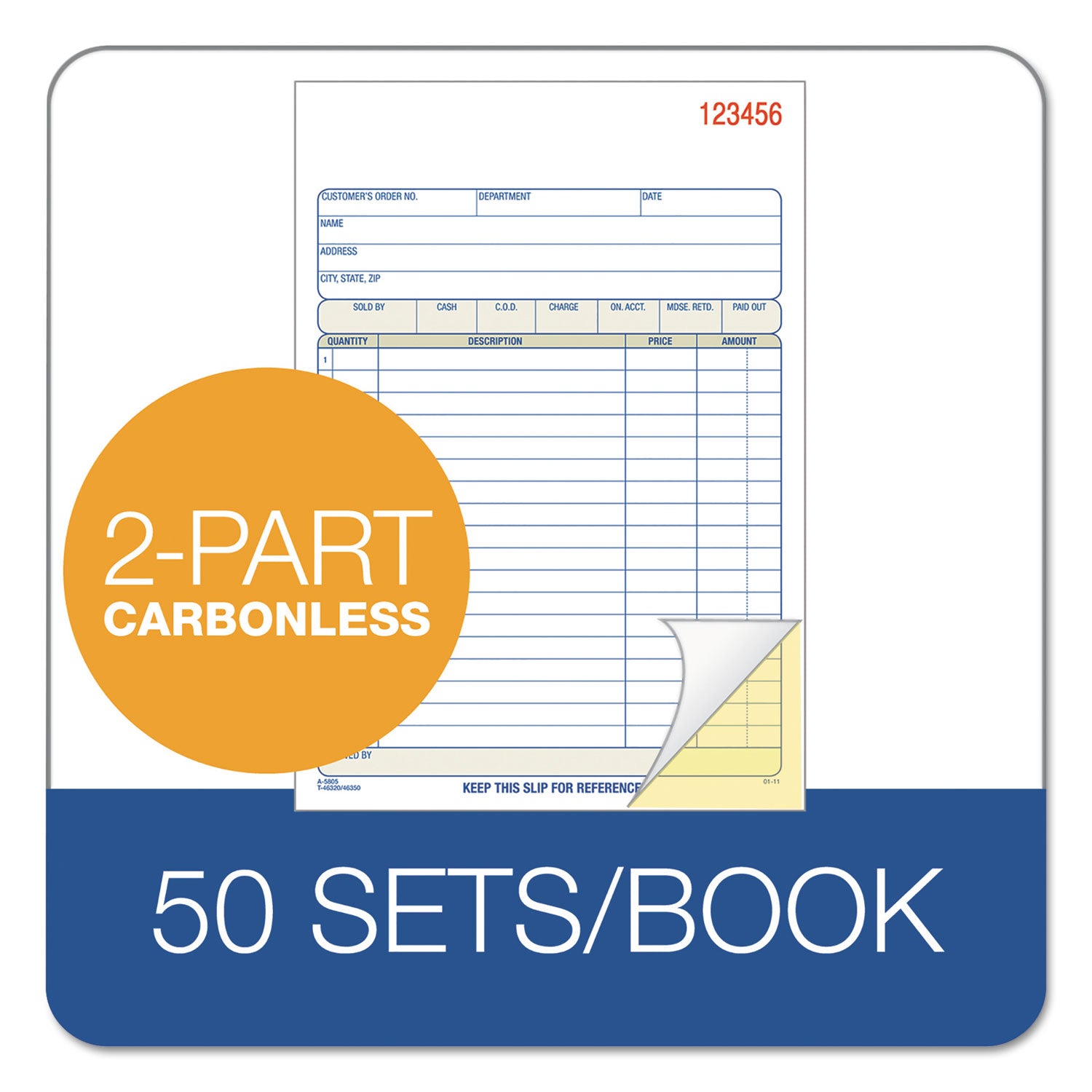 2-Part Sales Book, 18 Lines, Two-Part Carbon, 7.94 x 5.56, 50 Forms Total - 