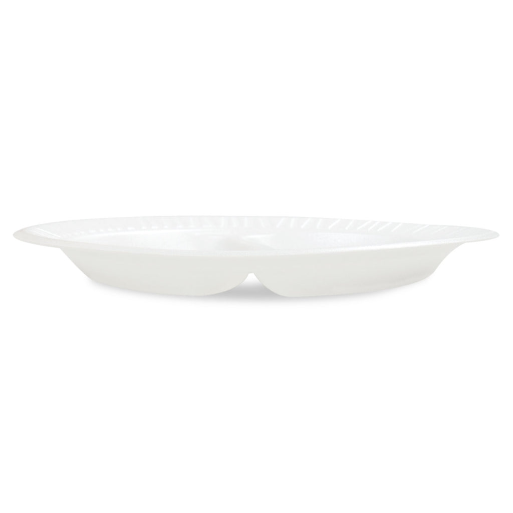 Concorde Foam Plate, 3-Compartment, 10.25" dia, White, 125/Pack, 4 Packs/Carton