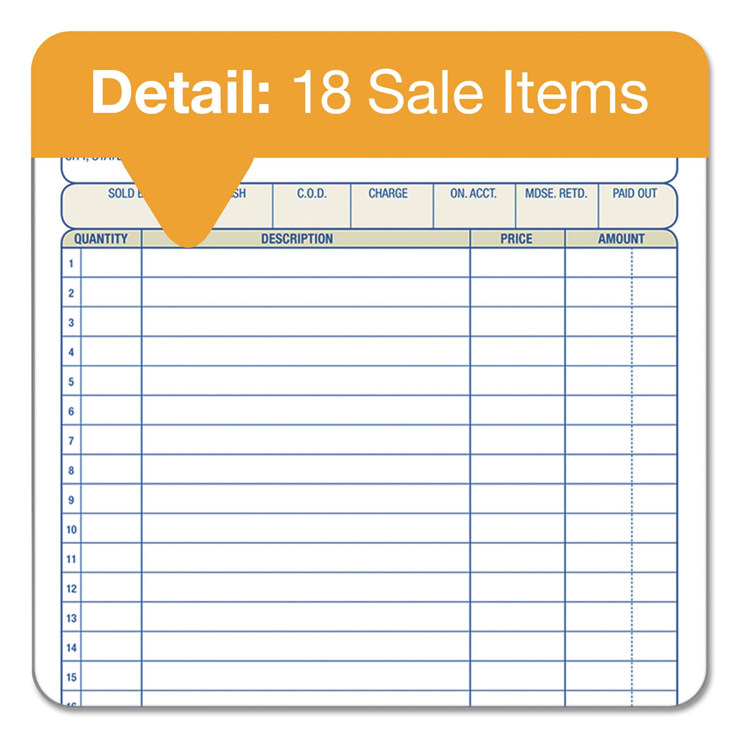 2-Part Sales Book, 18 Lines, Two-Part Carbon, 7.94 x 5.56, 50 Forms Total - 