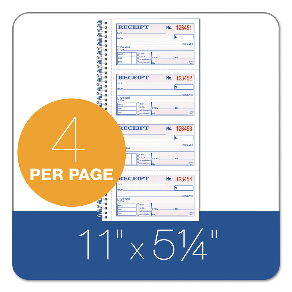 2-Part Receipt Book, Two-Part Carbonless, 4.75 x 2.75, 4 Forms/Sheet, 200 Forms Total - 