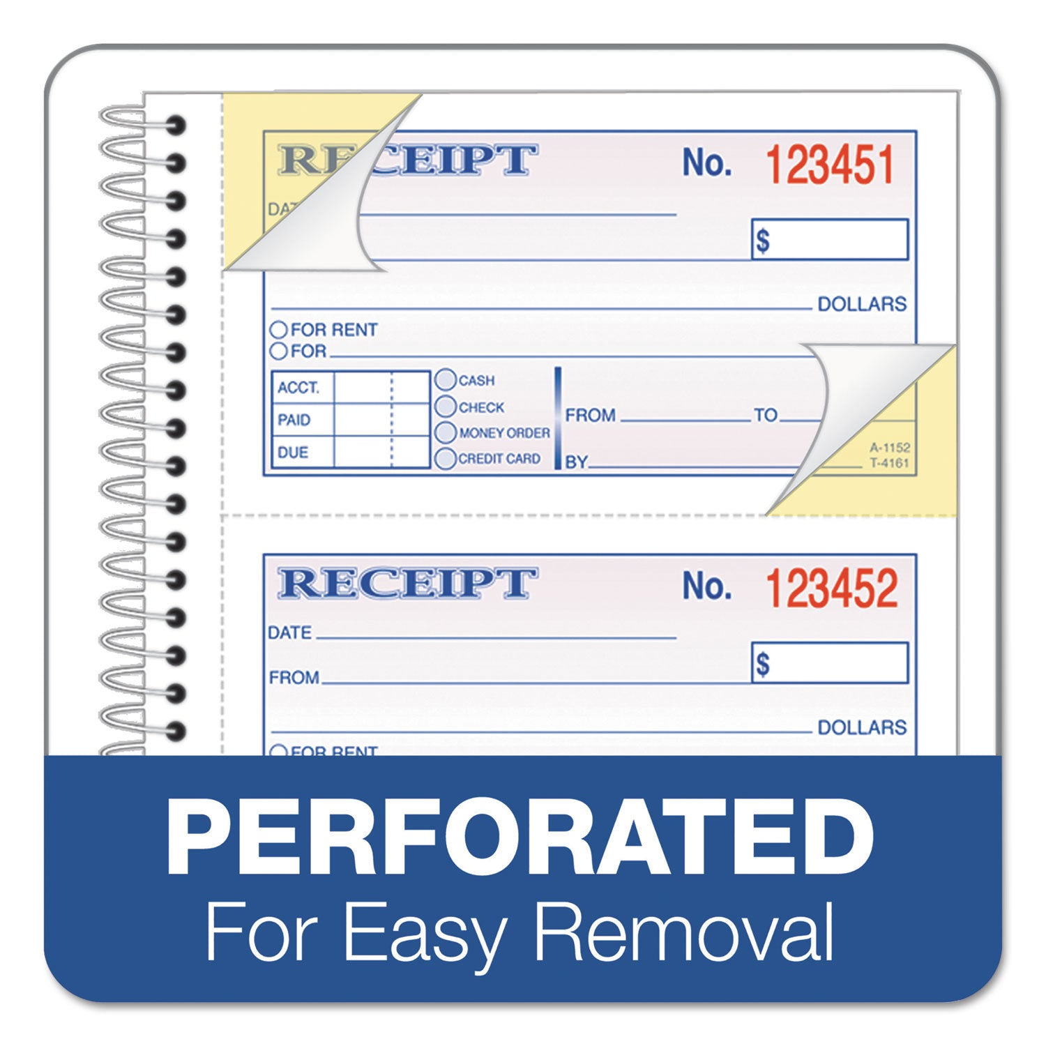 2-Part Receipt Book, Two-Part Carbonless, 4.75 x 2.75, 4 Forms/Sheet, 200 Forms Total - 