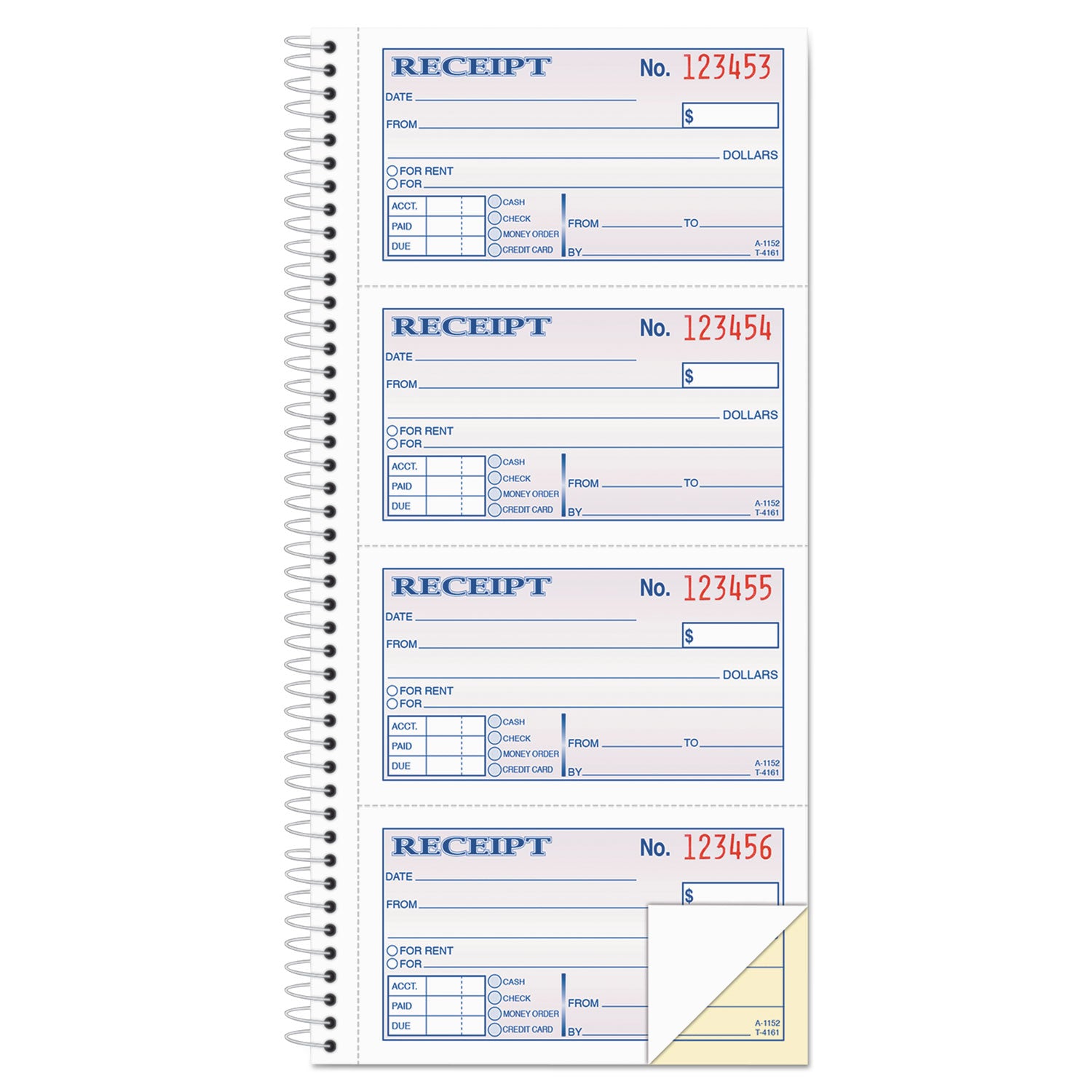 2-Part Receipt Book, Two-Part Carbonless, 4.75 x 2.75, 4 Forms/Sheet, 200 Forms Total - 