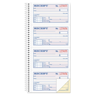 2-Part Receipt Book, Two-Part Carbonless, 4.75 x 2.75, 4 Forms/Sheet, 200 Forms Total - 