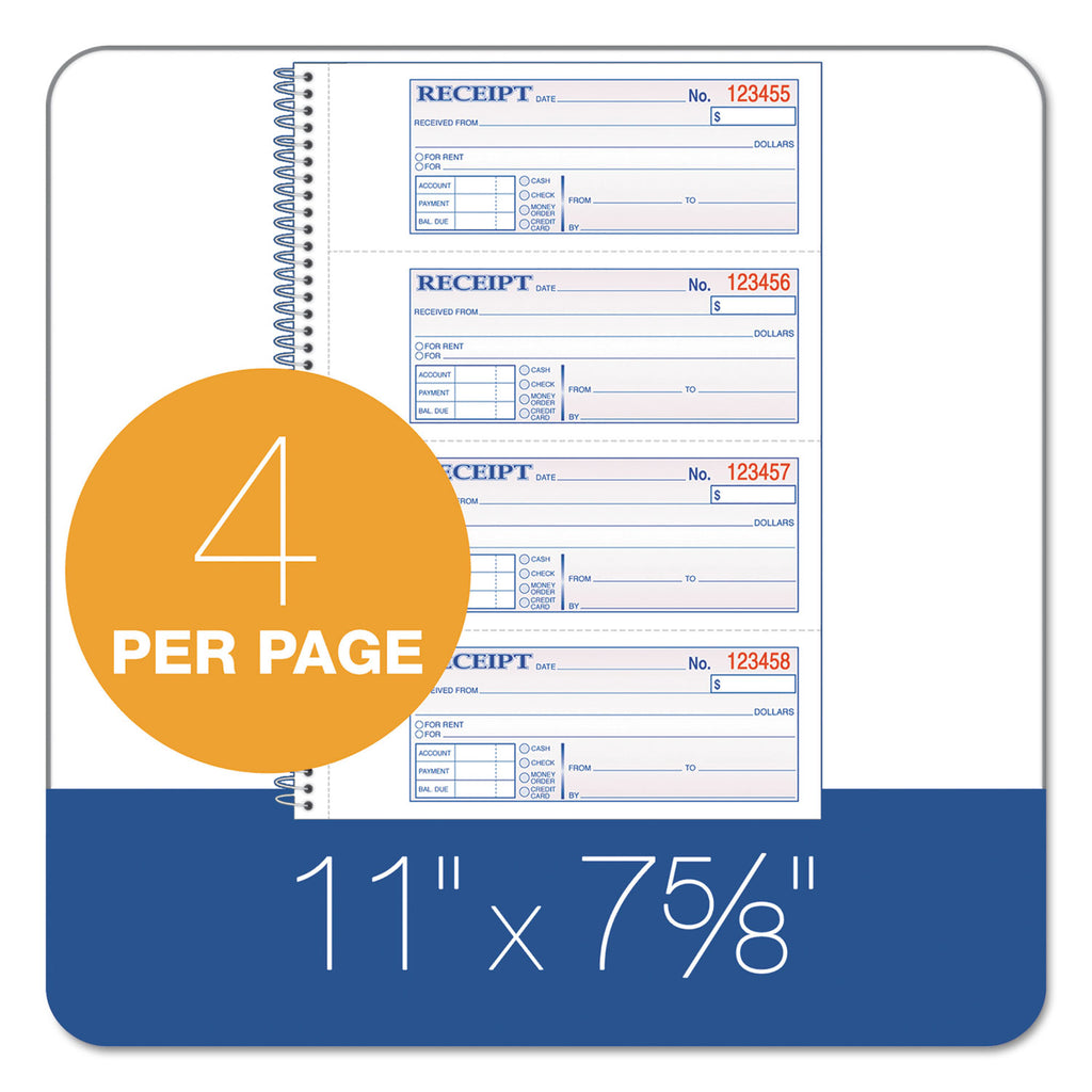 TOPS Money/Rent Receipt Book, Two-Part Carbon, 7 x 2.75, 4 Forms/Sheet, 200 Forms Total - 
