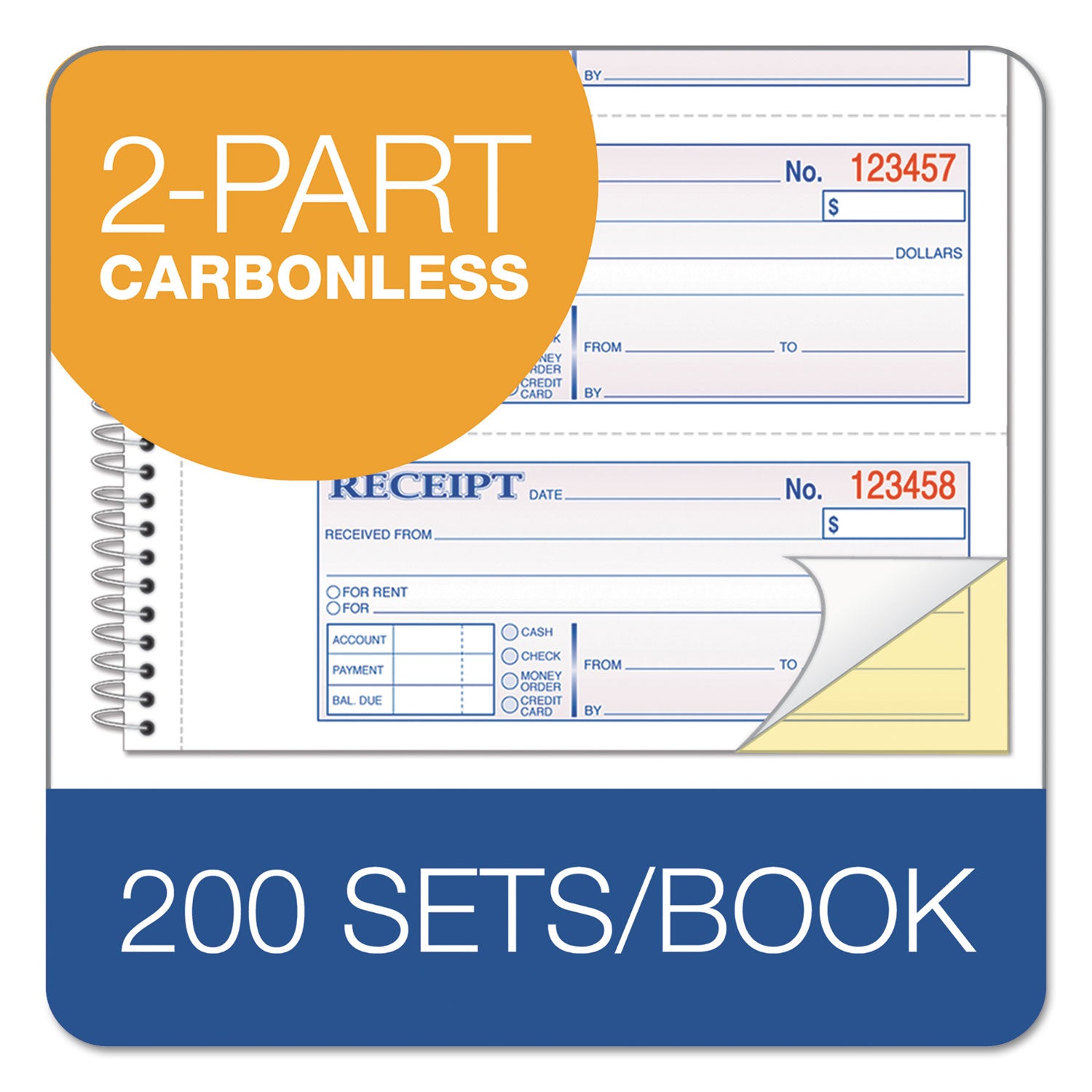 TOPS Money/Rent Receipt Book, Two-Part Carbon, 7 x 2.75, 4 Forms/Sheet, 200 Forms Total - 