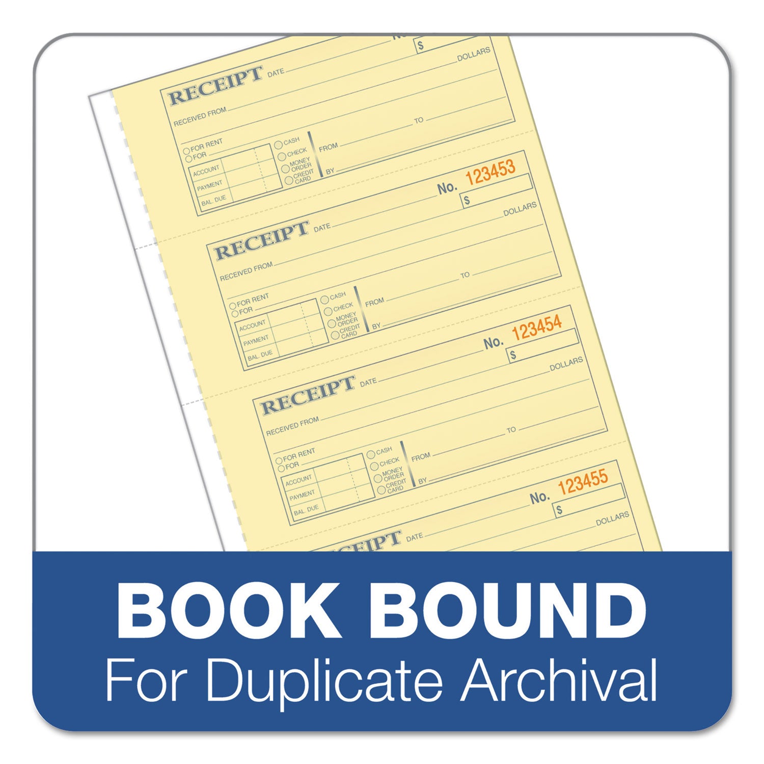 Receipt Book, Three-Part Carbonless, 7.19 x 2.75, 4 Forms/Sheet, 100 Forms Total - 