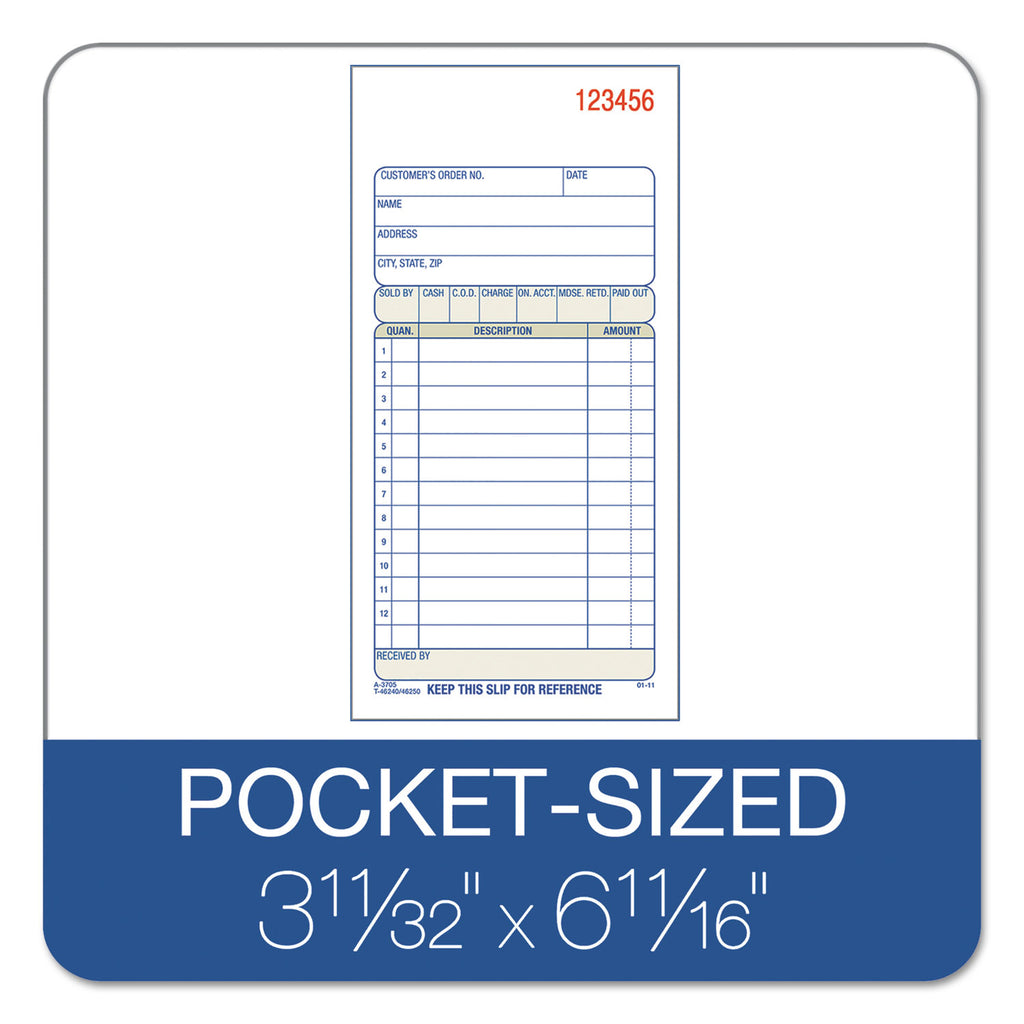 3-Part Sales Book, Three-Part Carbonless, 3.25 x 7.13, 50 Forms Total - 