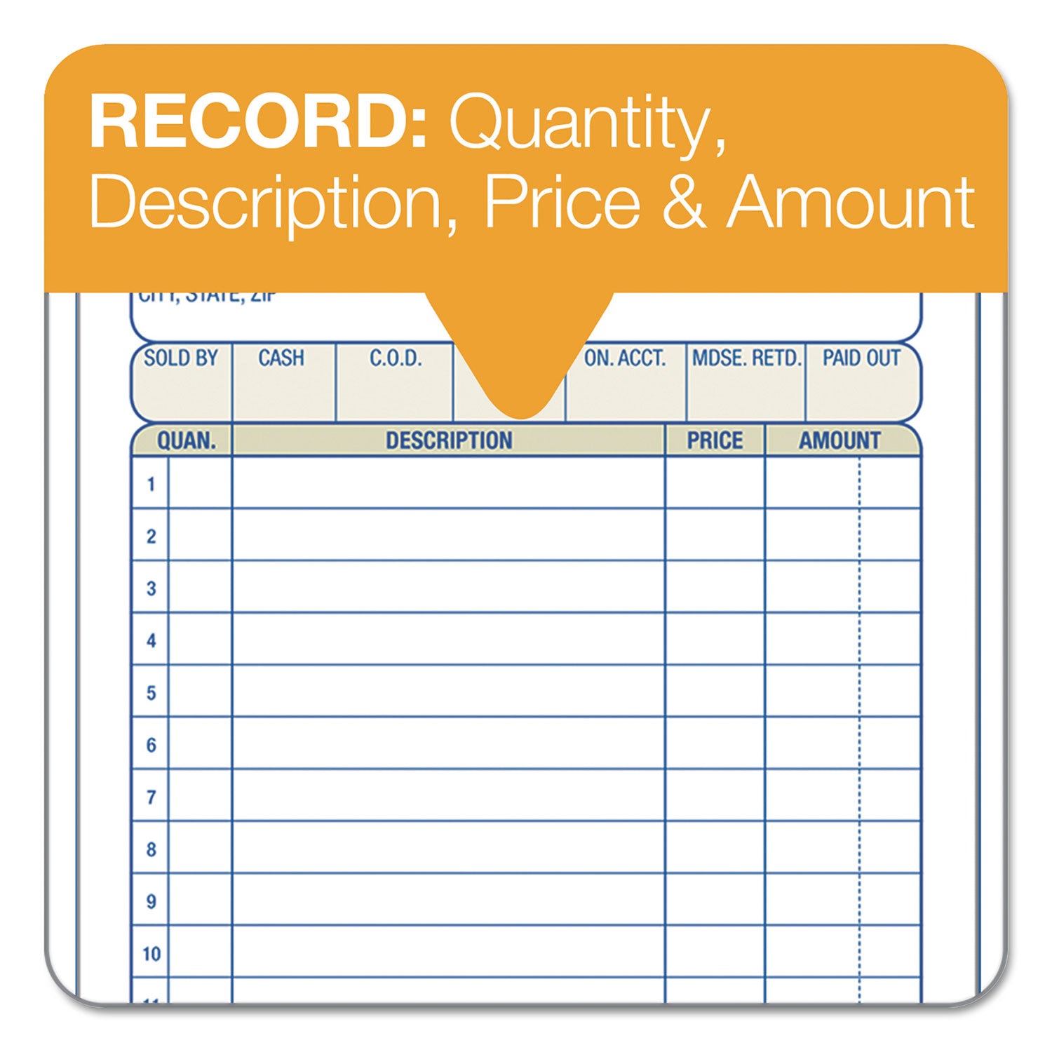 3-Part Sales Book, Three-Part Carbonless, 3.25 x 7.13, 50 Forms Total - 