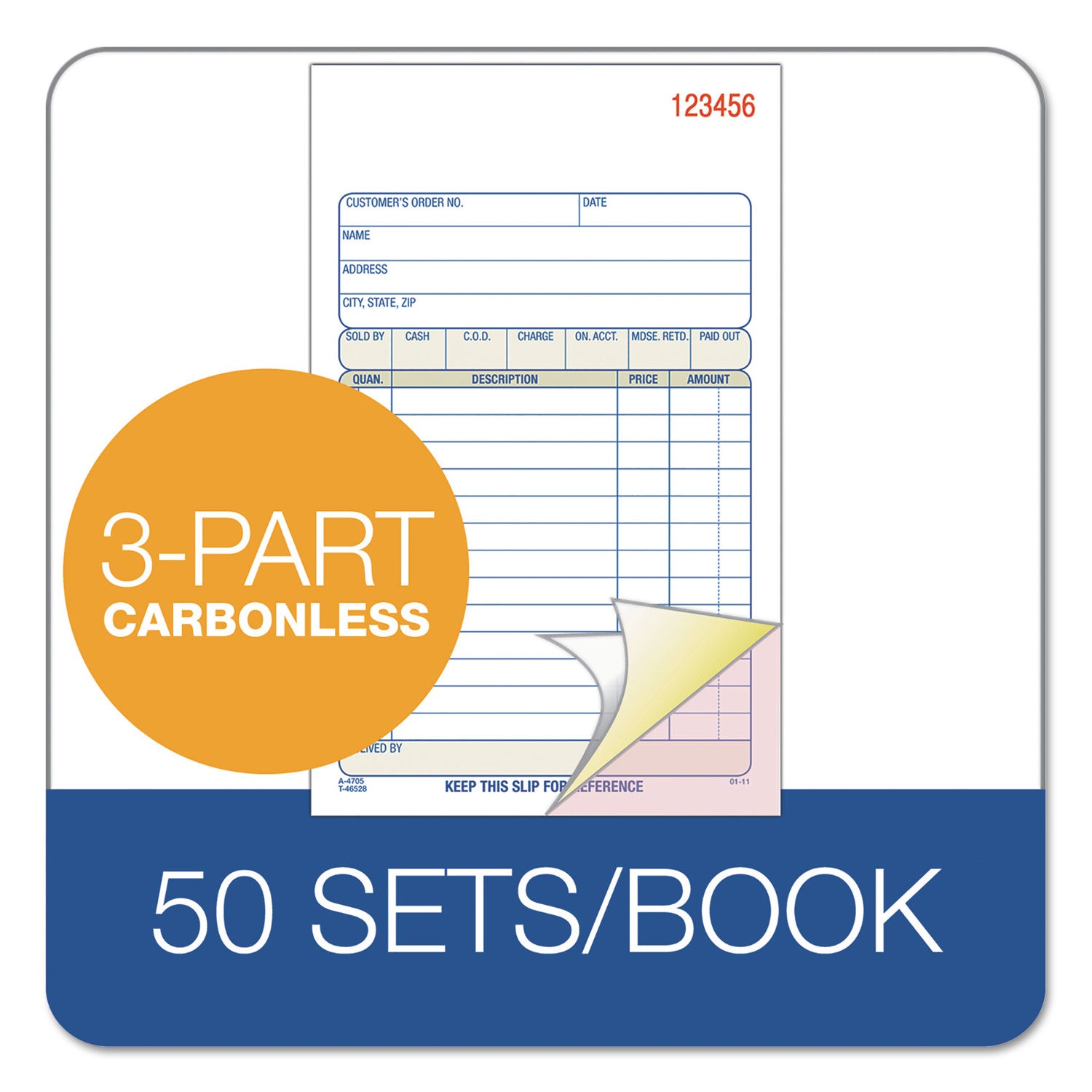 Sales/Order Book, Three-Part Carbonless, 4.19 x 6.69, 50 Forms Total - 