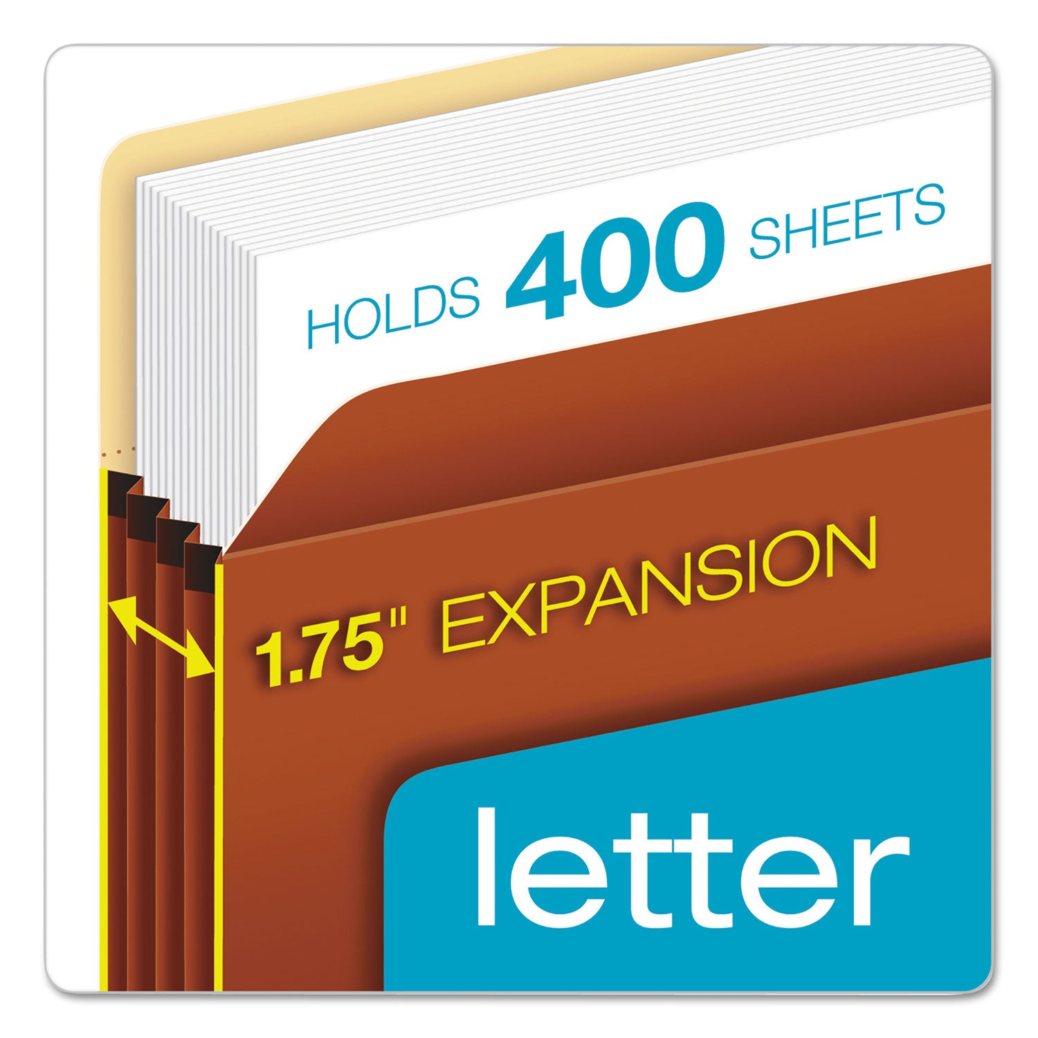 Standard Expanding File Pockets, 1.75" Expansion, Letter Size, Red Fiber, 25/Box - 