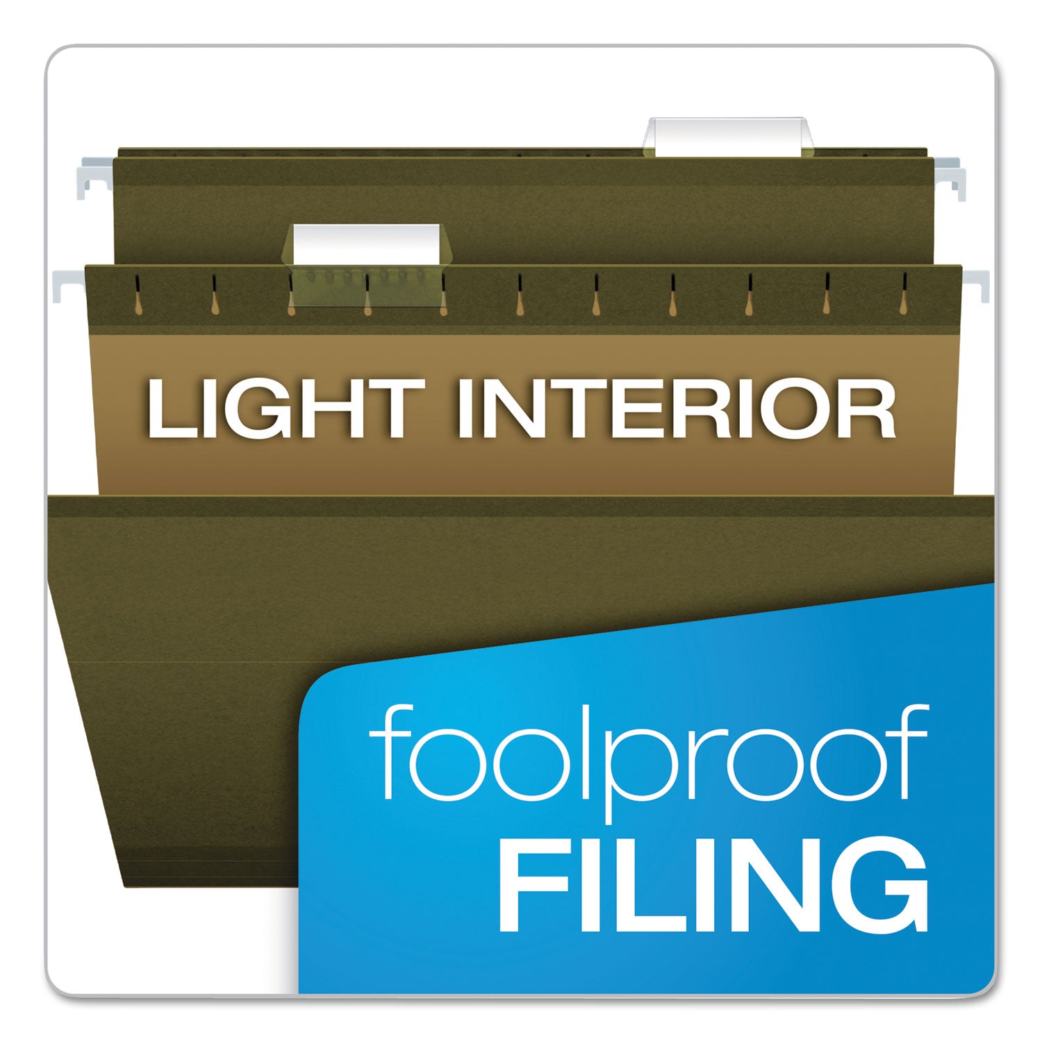 Reinforced Hanging File Folders with Printable Tab Inserts, Letter Size, 1/5-Cut Tabs, Standard Green, 25/Box - 