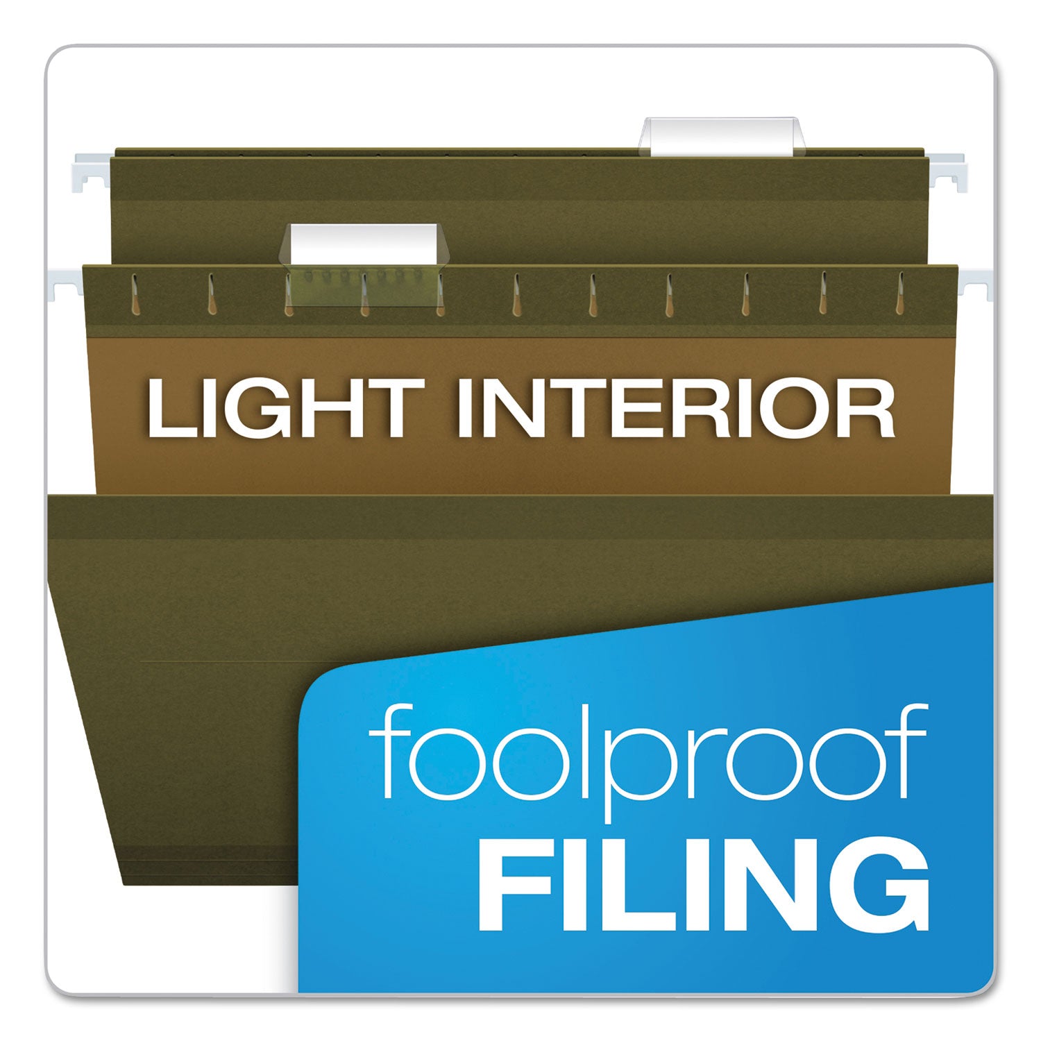 Reinforced Hanging File Folders with Printable Tab Inserts, Legal Size, 1/5-Cut Tabs, Standard Green, 25/Box - 