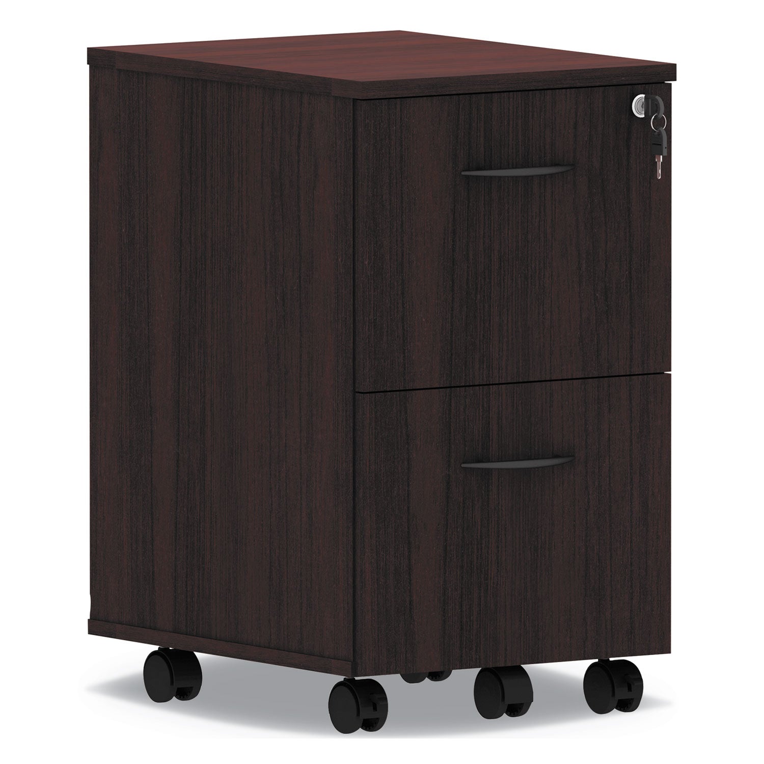 Alera Valencia Series Mobile Pedestal, Left or Right, 2 Legal/Letter-Size File Drawers, Mahogany, 15.38" x 20" x 26.63