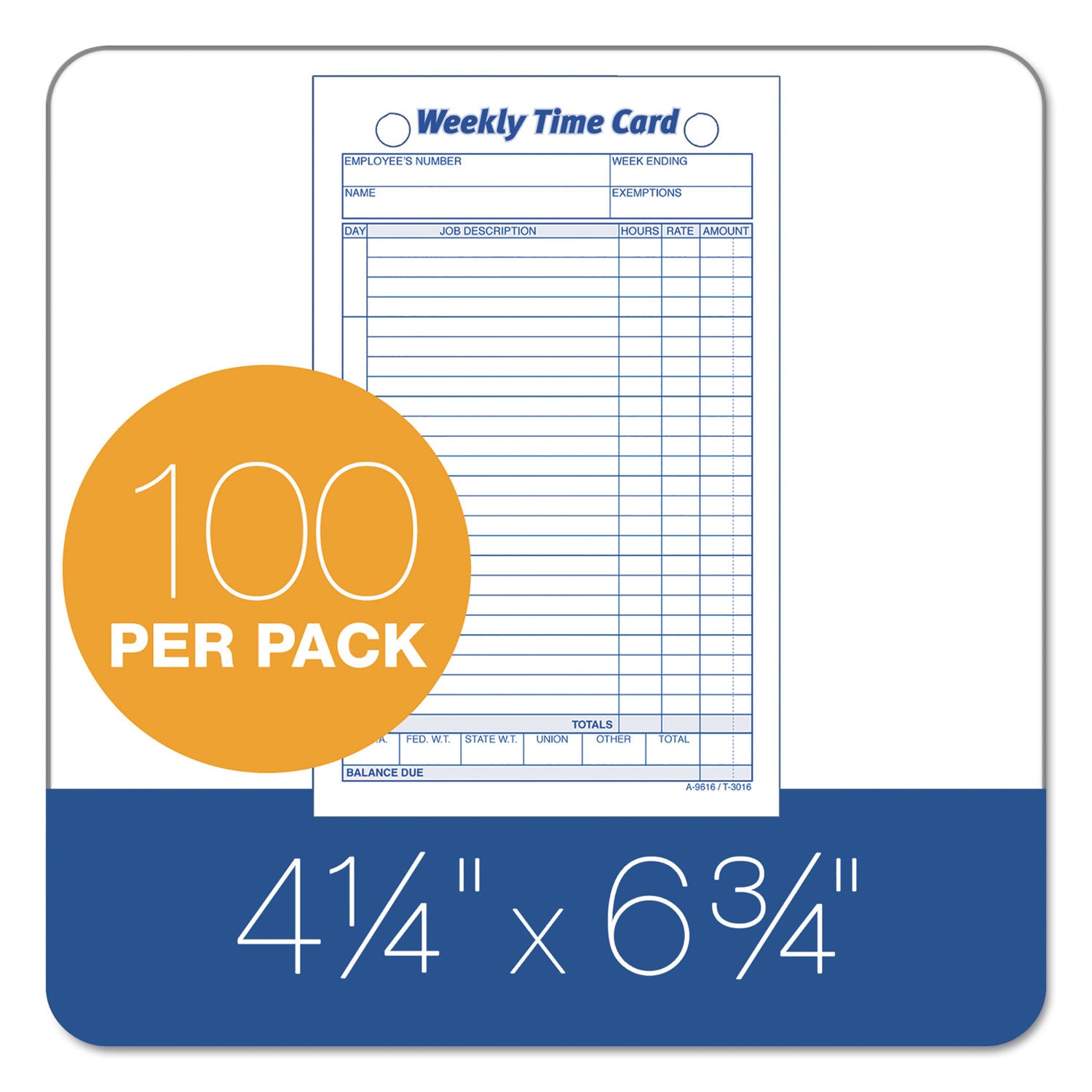 Weekly Employee Time Cards, One Side, 4.25 x 6.75, 100/Pack - 