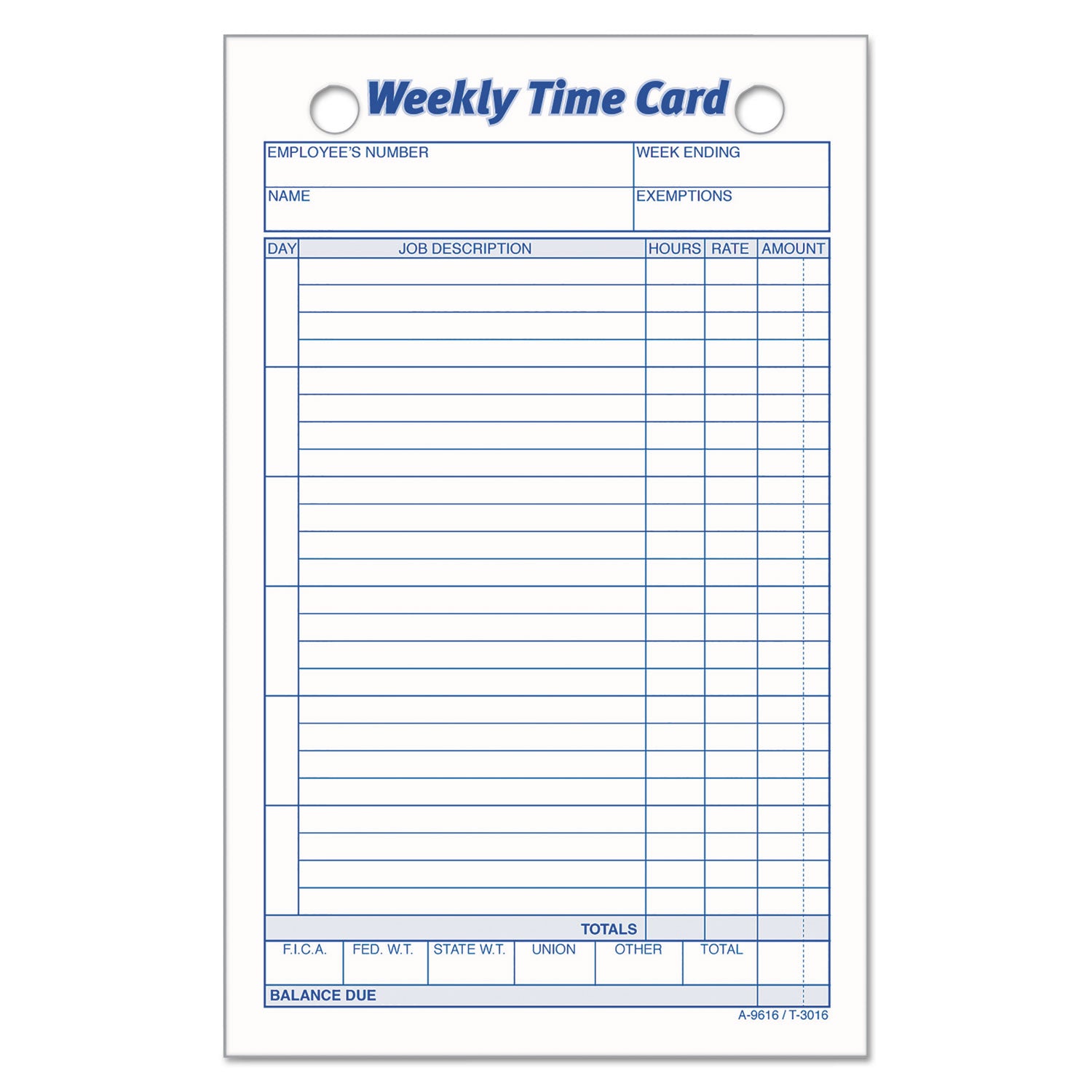 Weekly Employee Time Cards, One Side, 4.25 x 6.75, 100/Pack - 