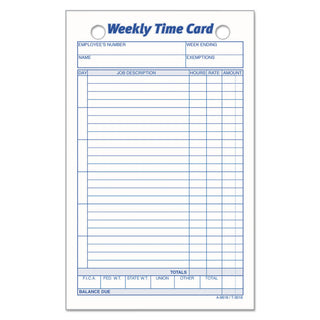 Weekly Employee Time Cards, One Side, 4.25 x 6.75, 100/Pack - 