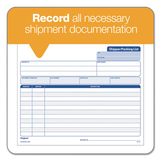 Triplicate Snap-Off Shipper/Packing List, Three-Part Carbonless, 8.5 x 7, 50 Forms Total - 