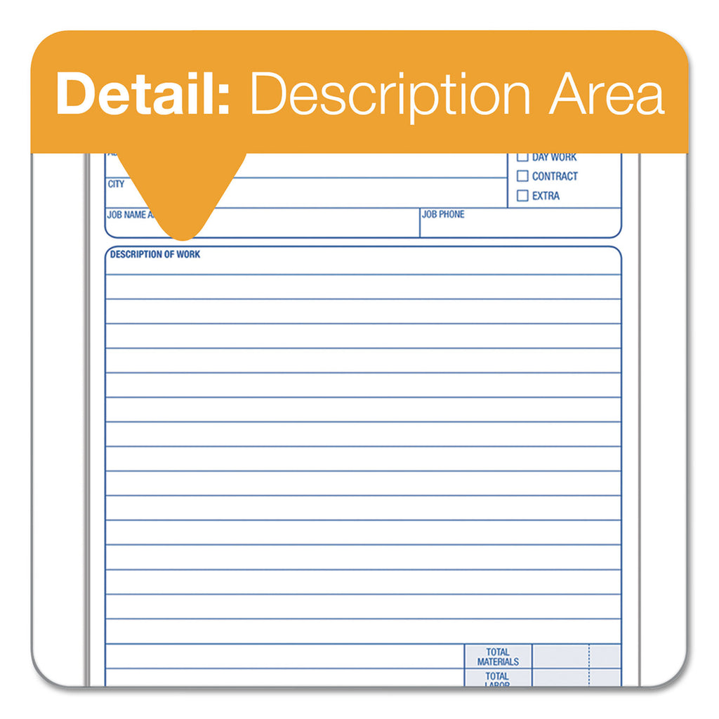 Job Work Order, Three-Part Carbonless, 5.66 x 8.63, 50 Forms Total - 