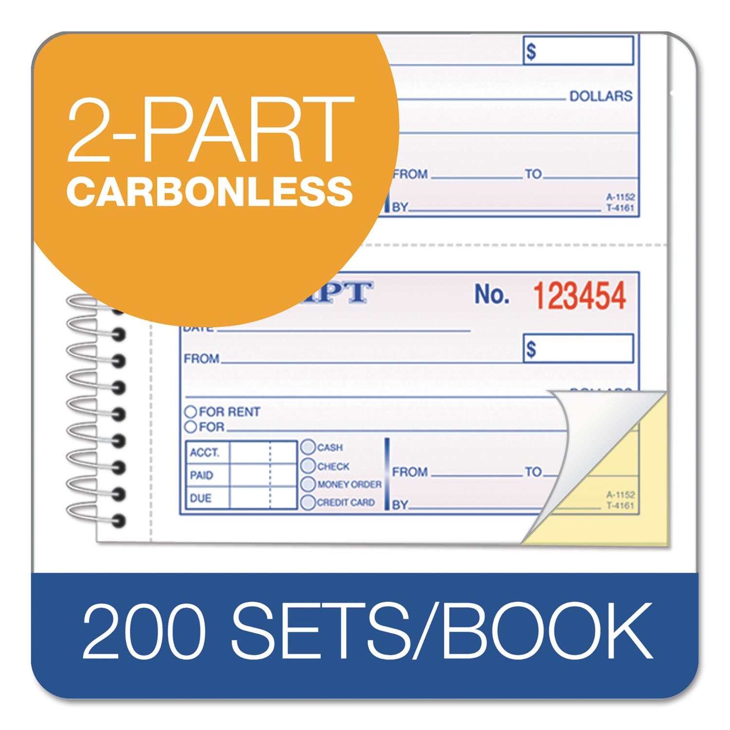 Spiralbound Money and Rent Receipt Book, Two-Part Carbonless, 4.75 x 2.75, 4 Forms/Sheet, 200 Forms Total - 3