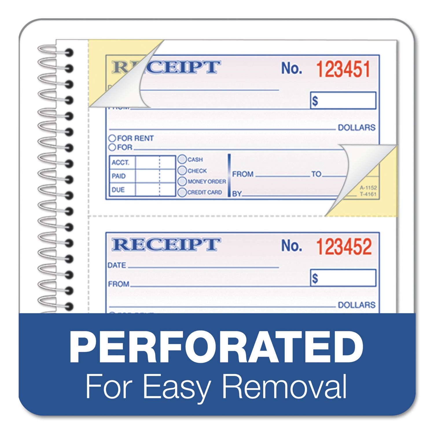 Spiralbound Money and Rent Receipt Book, Two-Part Carbonless, 4.75 x 2.75, 4 Forms/Sheet, 200 Forms Total - 4