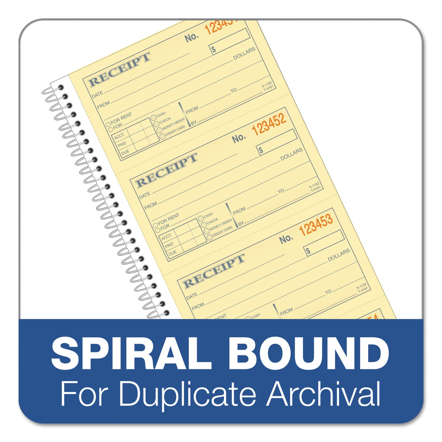 Spiralbound Money and Rent Receipt Book, Two-Part Carbonless, 4.75 x 2.75, 4 Forms/Sheet, 200 Forms Total - 5