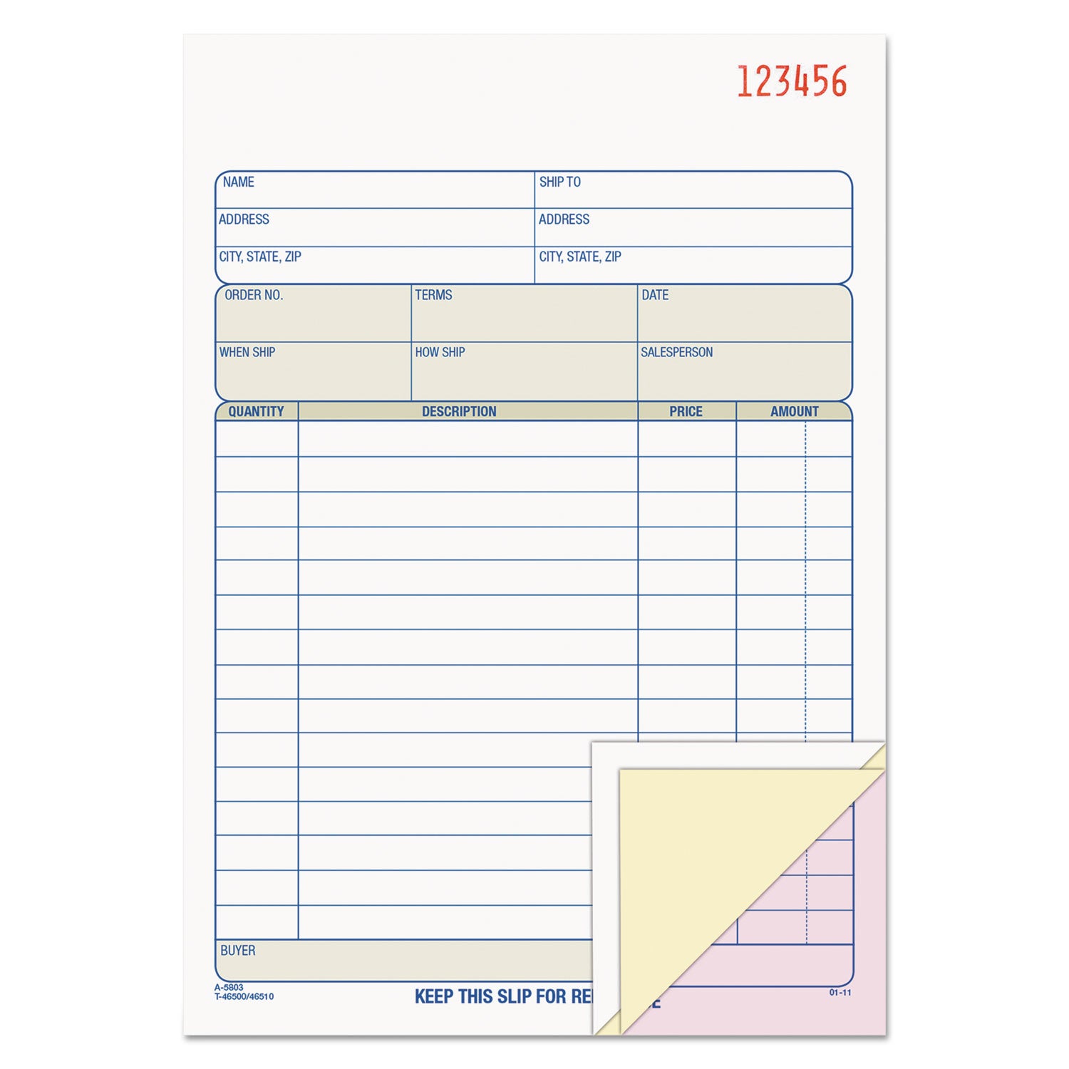 Sales Order Book, Three-Part Carbonless, 7.94 x 5.56, 50 Forms Total - 