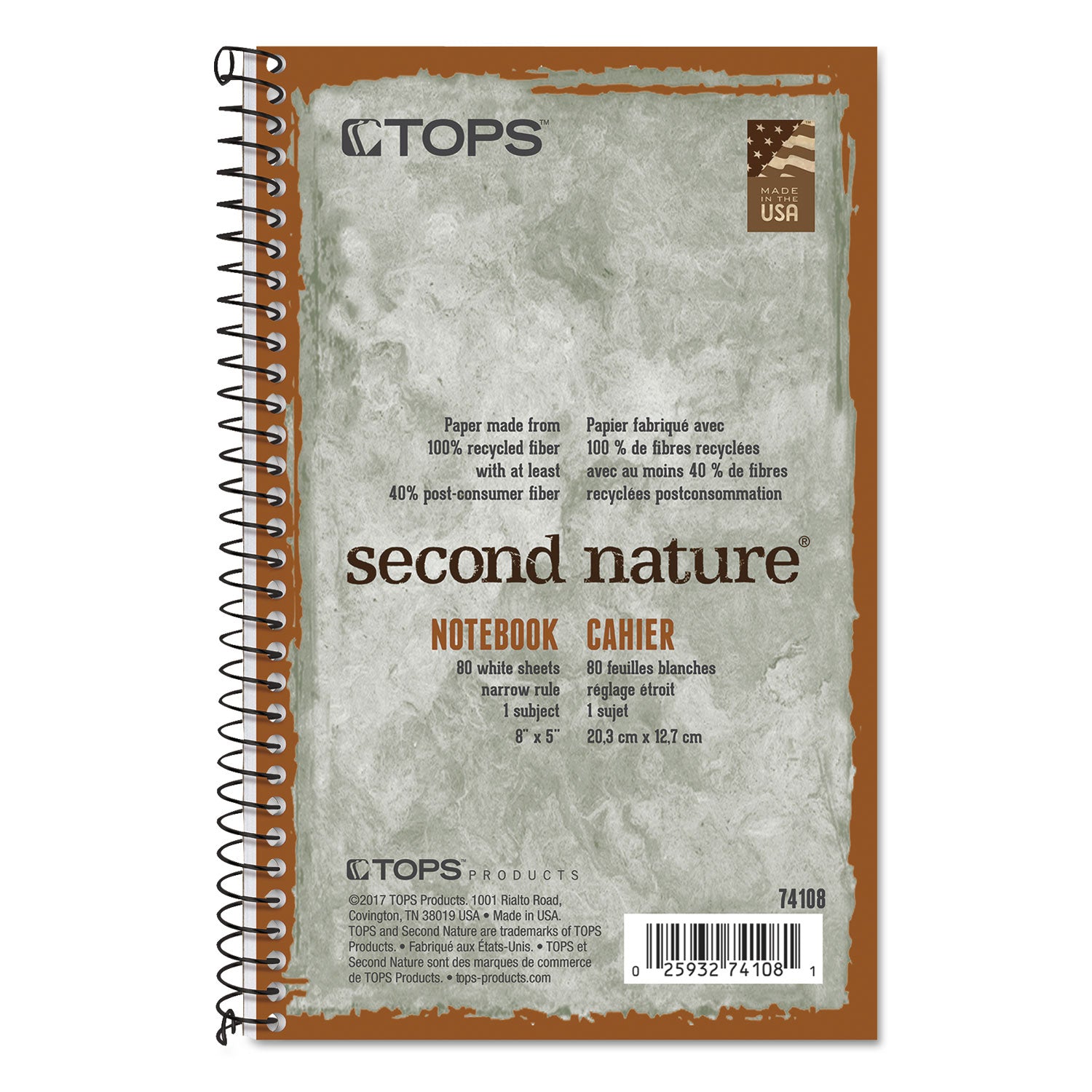 Second Nature Single Subject Wirebound Notebooks, Narrow Rule, Green Cover, (80) 8 x 5 Sheets - 