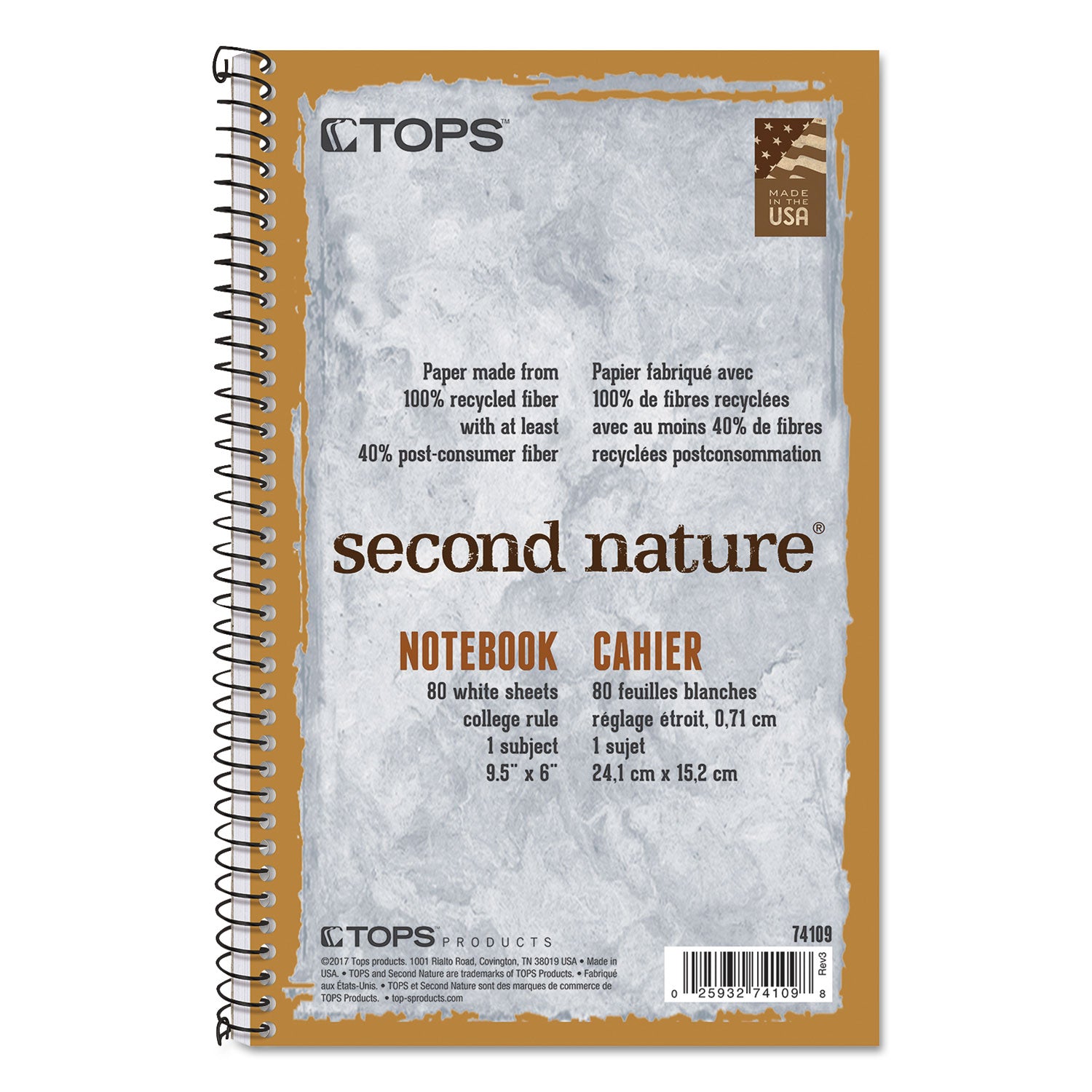 Second Nature Single Subject Wirebound Notebooks, Medium/College Rule, Light Blue Cover, (80) 9.5 x 6 Sheets - 