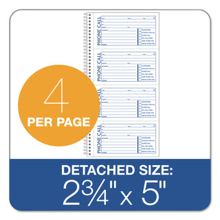 Second Nature Phone Call Book, Two-Part Carbonless, 5 x 2.75, 4 Forms/Sheet, 400 Forms Total - 