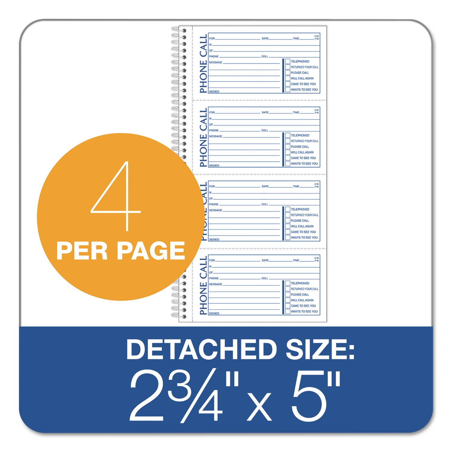 Second Nature Phone Call Book, Two-Part Carbonless, 5 x 2.75, 4 Forms/Sheet, 400 Forms Total - 