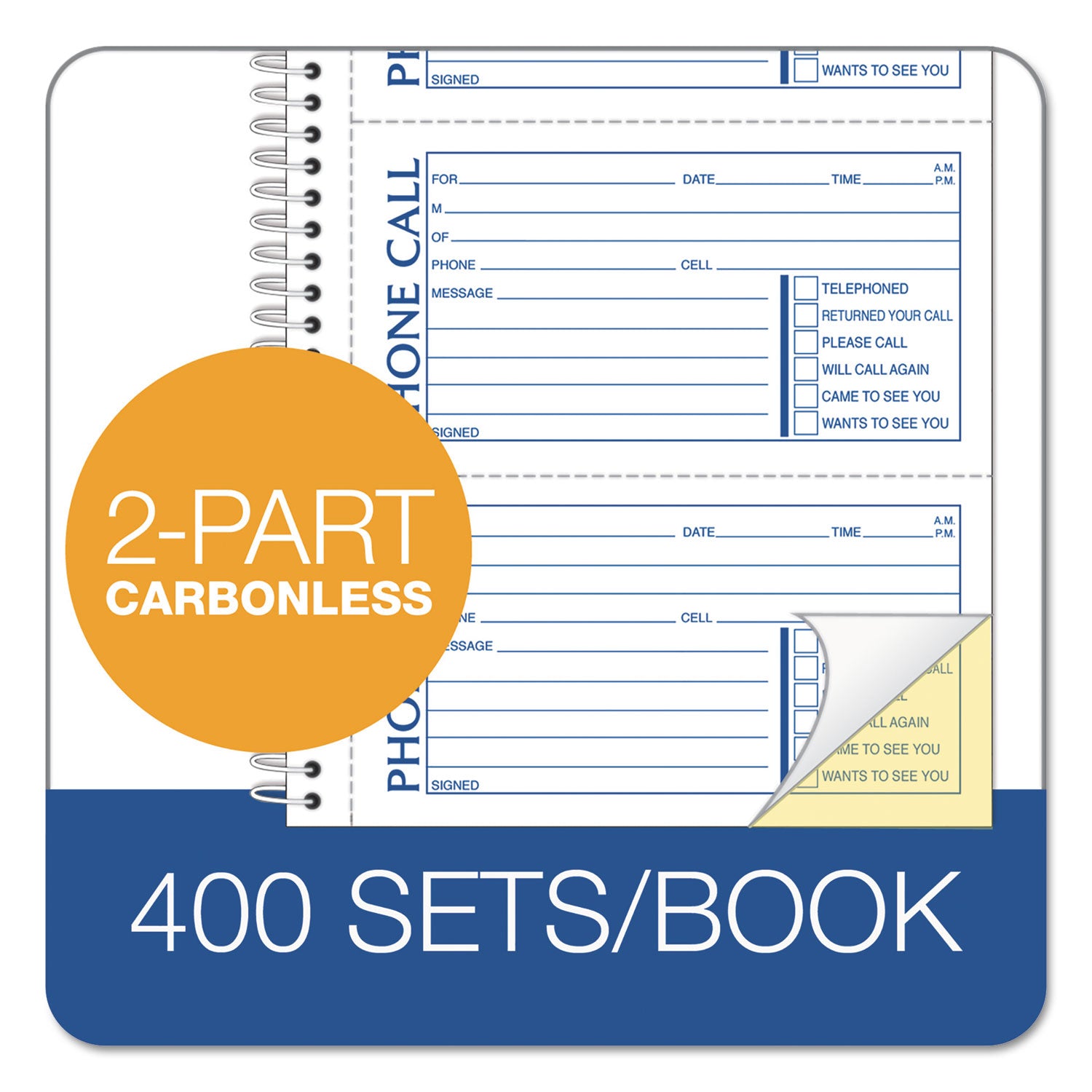 Second Nature Phone Call Book, Two-Part Carbonless, 5 x 2.75, 4 Forms/Sheet, 400 Forms Total - 