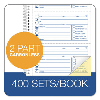 Second Nature Phone Call Book, Two-Part Carbonless, 5 x 2.75, 4 Forms/Sheet, 400 Forms Total - 
